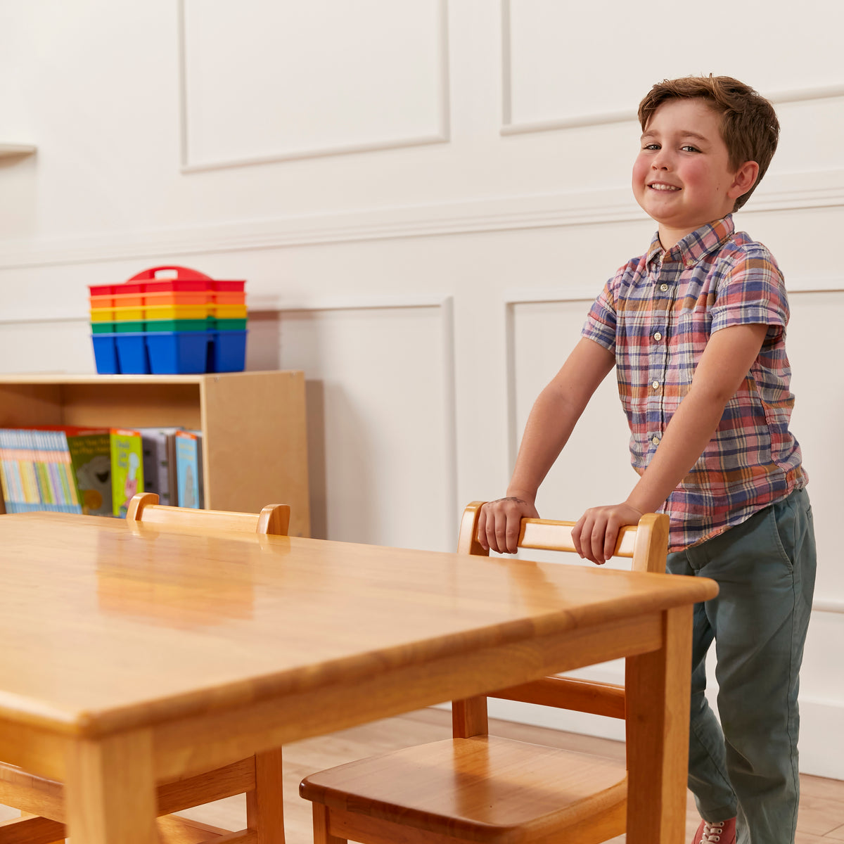 30in x 48in Rectangular Hardwood Table and Four Chairs with Storage, 12in Seat Height, 5-Piece