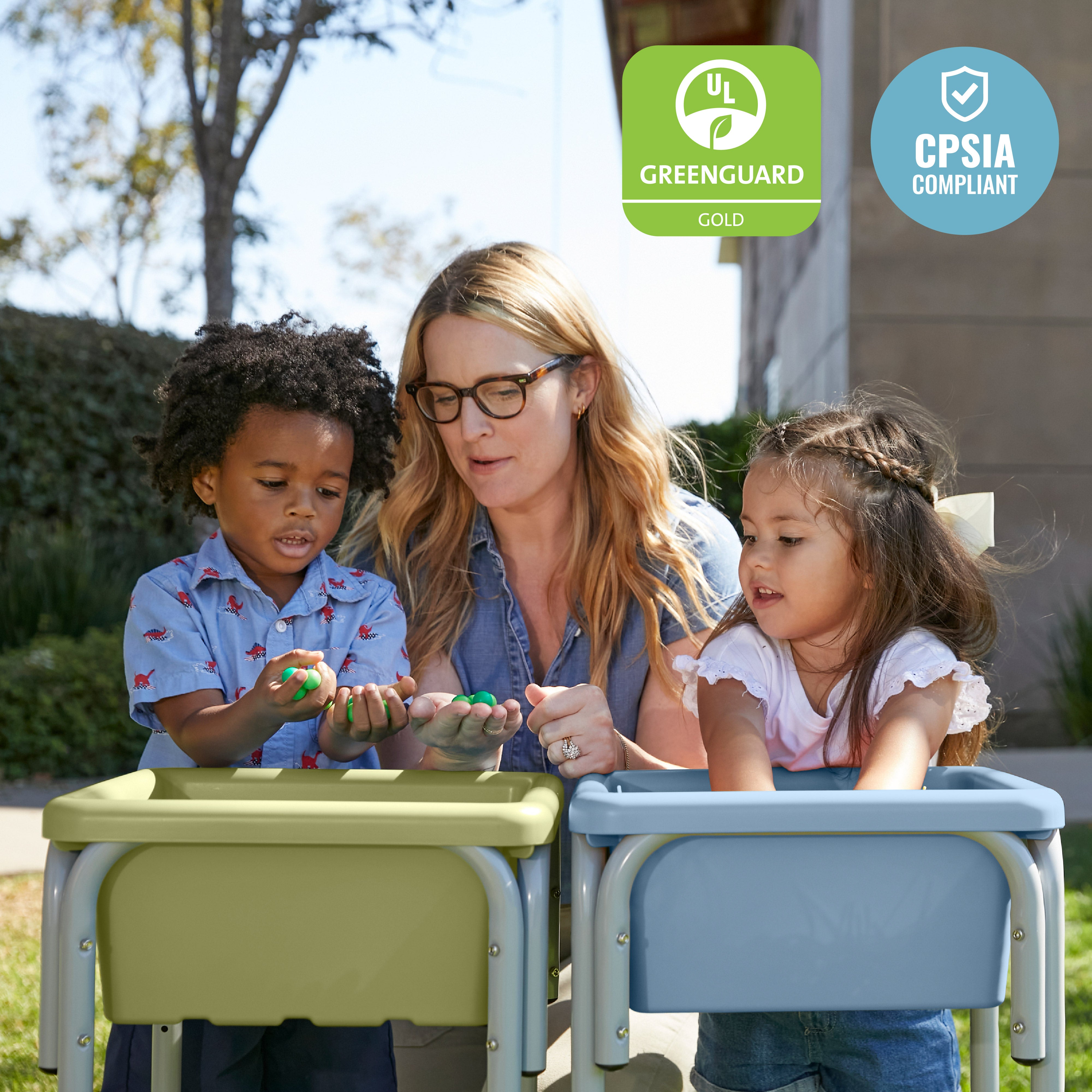 2-Station Sand and Water Adjustable Play Table, Sensory Bins