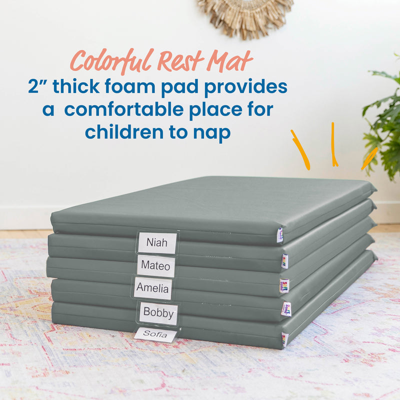 Rainbow Rest Nap Mats, Clear Name Tag Holder, 2in Thick - 5-Pack