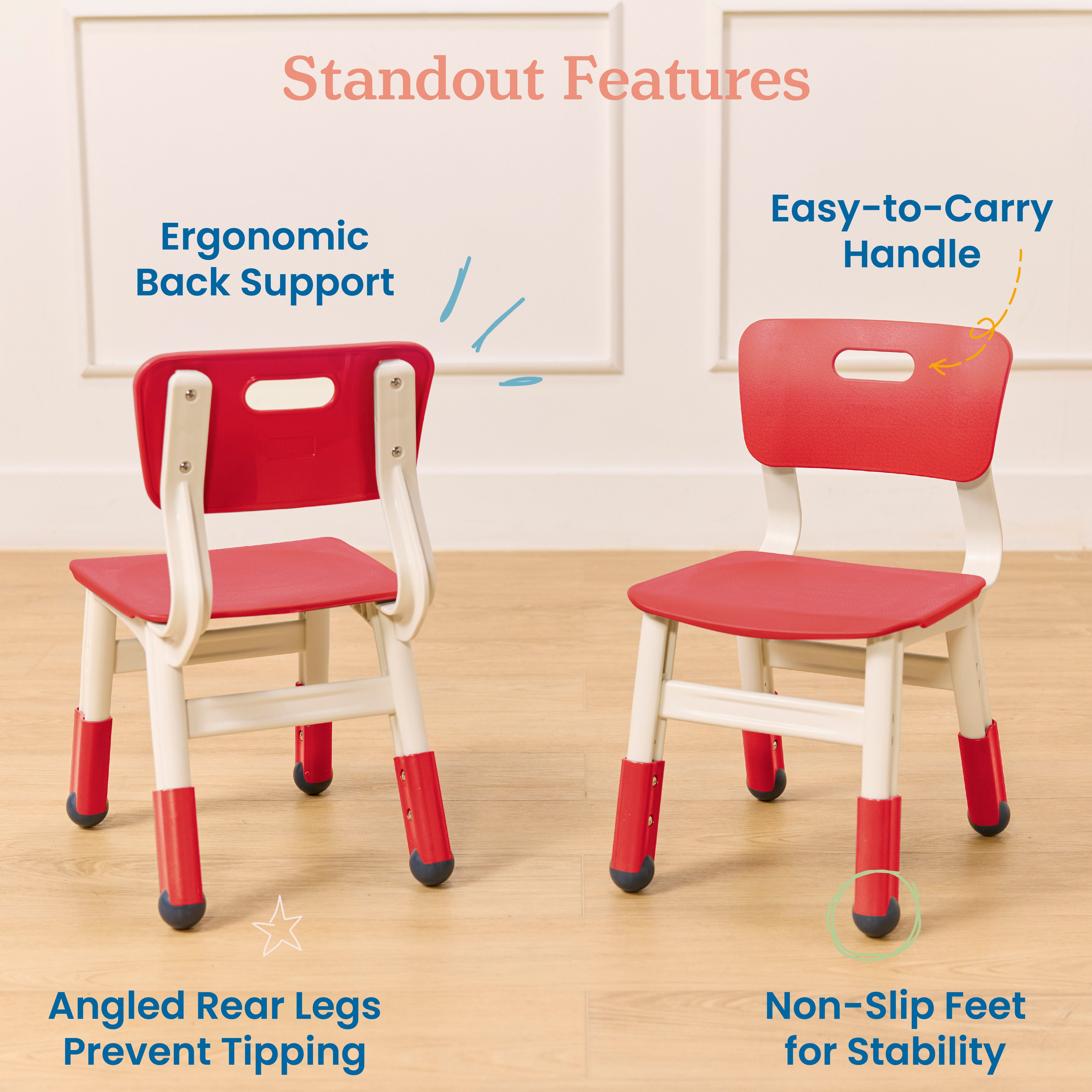 Classroom Adjustable Height Plastic Chair, 2-Pack