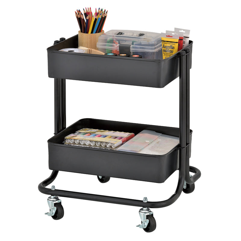 2-Tier Metal Rolling Utility Cart, Mobile Storage Organizer
