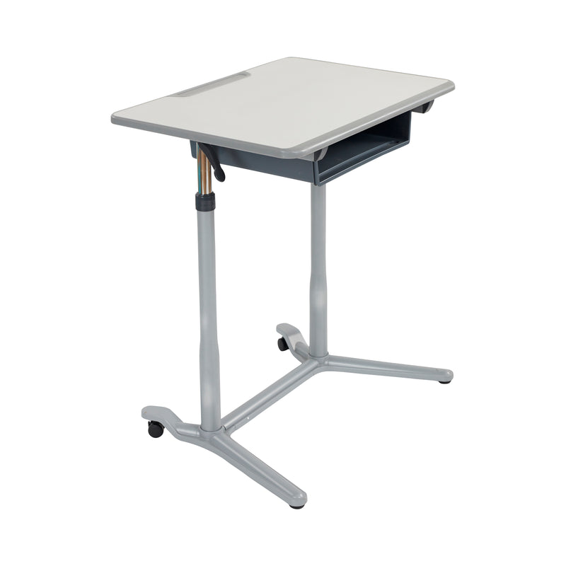 3S Mobile Desk, Sit Stand and Store, Adjustable, Open Front Desk, Grey