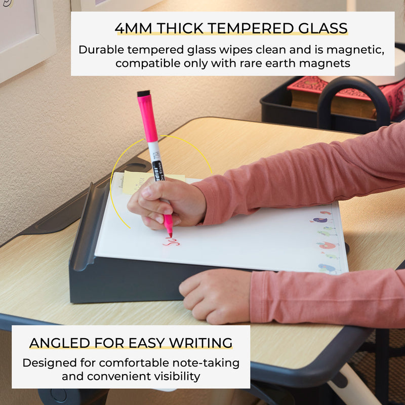 Dry-Erase Glass Board Memo Station, Desk Organizer, Grey