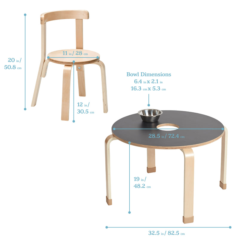 Bentwood Chalkboard Table and Curved Back Chair Set, 5-Piece