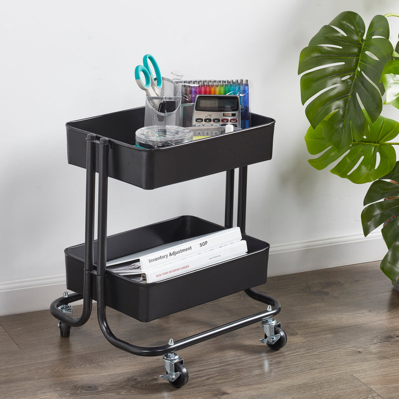 2-Tier Metal Rolling Utility Cart, Mobile Storage Organizer