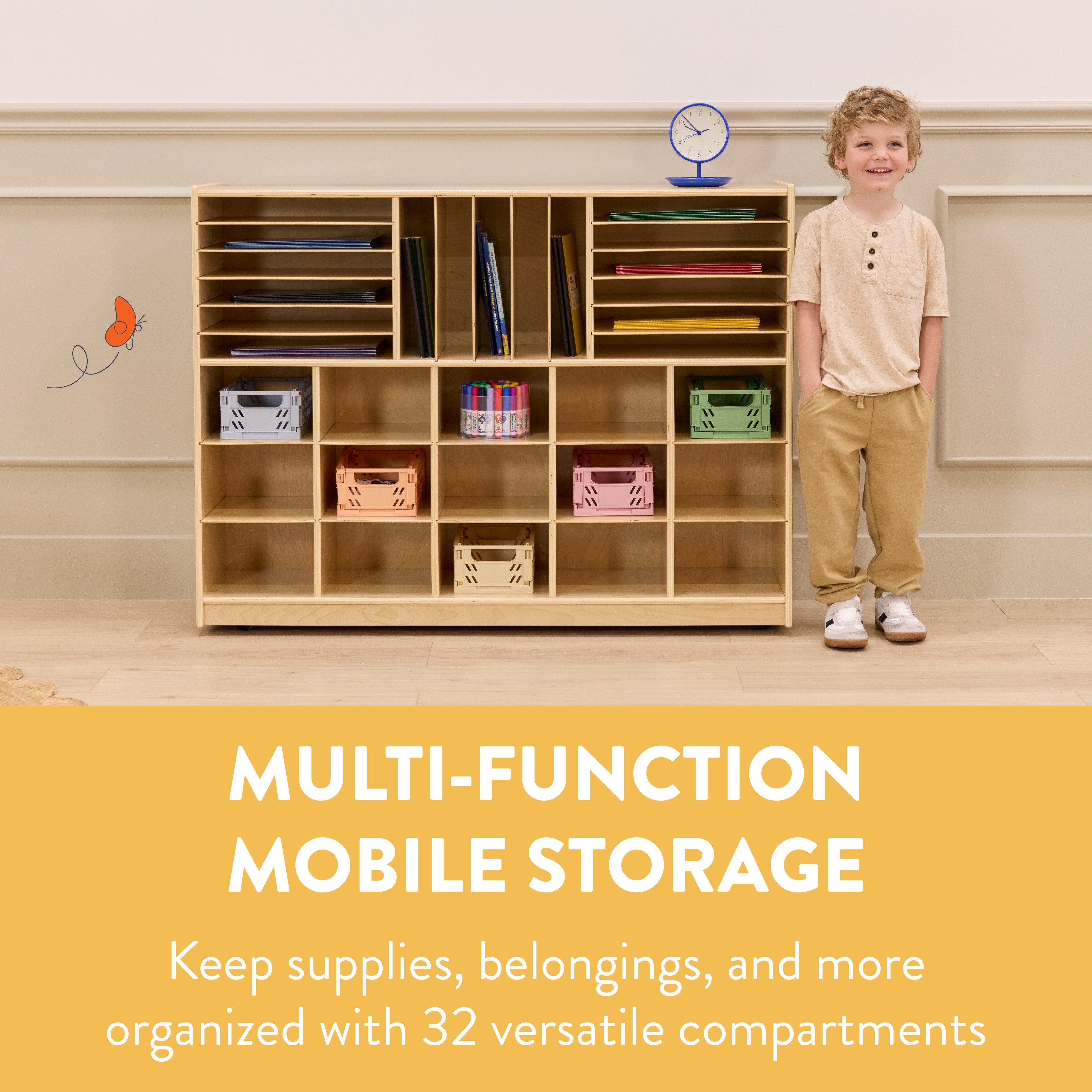 Multi-Function Cubby and Tray Mobile Storage Cabinet