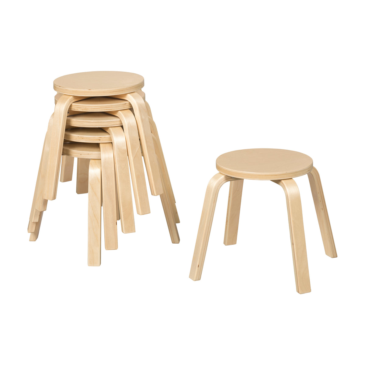 Bentwood Stackable Stool Seating Set, 6-Piece
