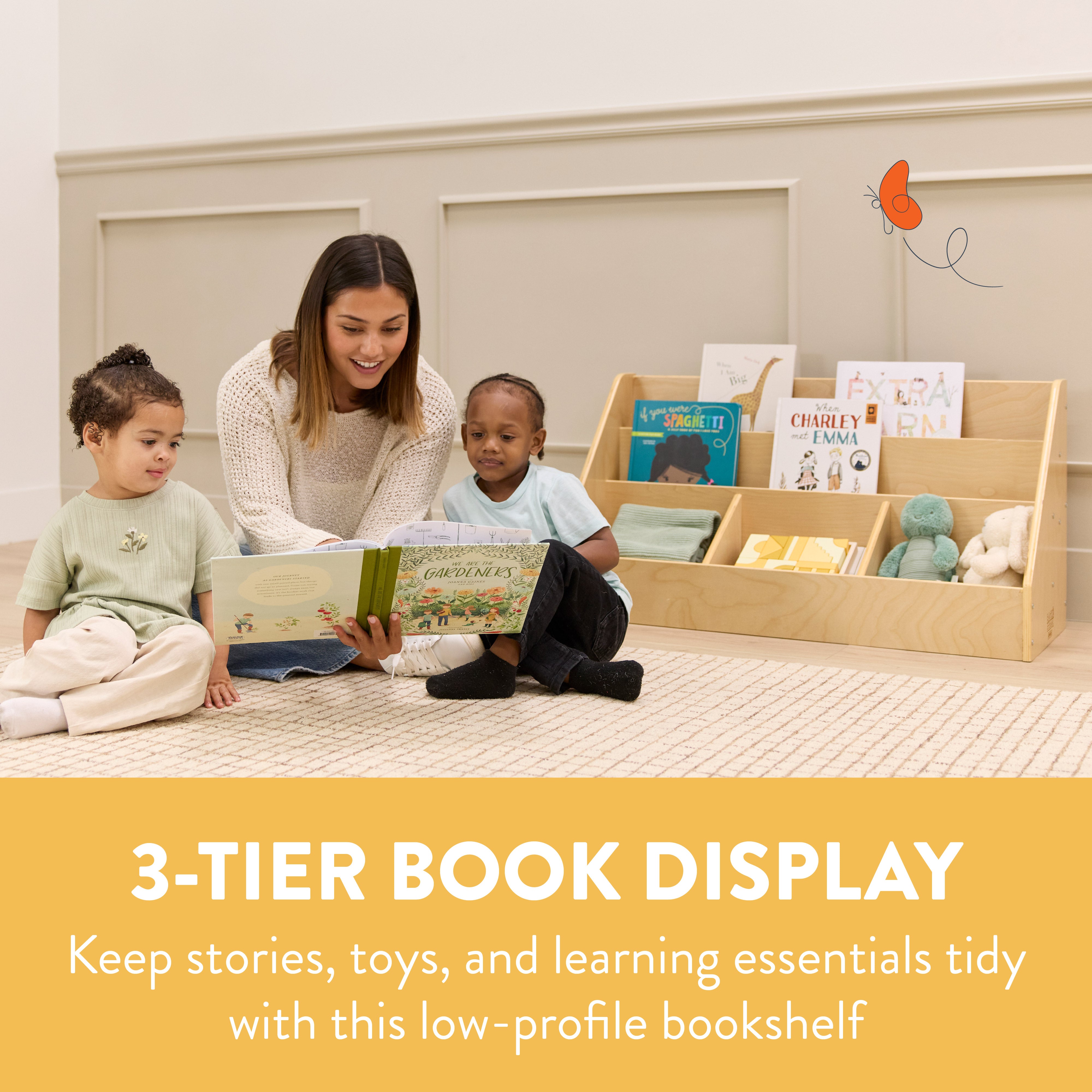 3-Tier Book Display with Storage Compartments