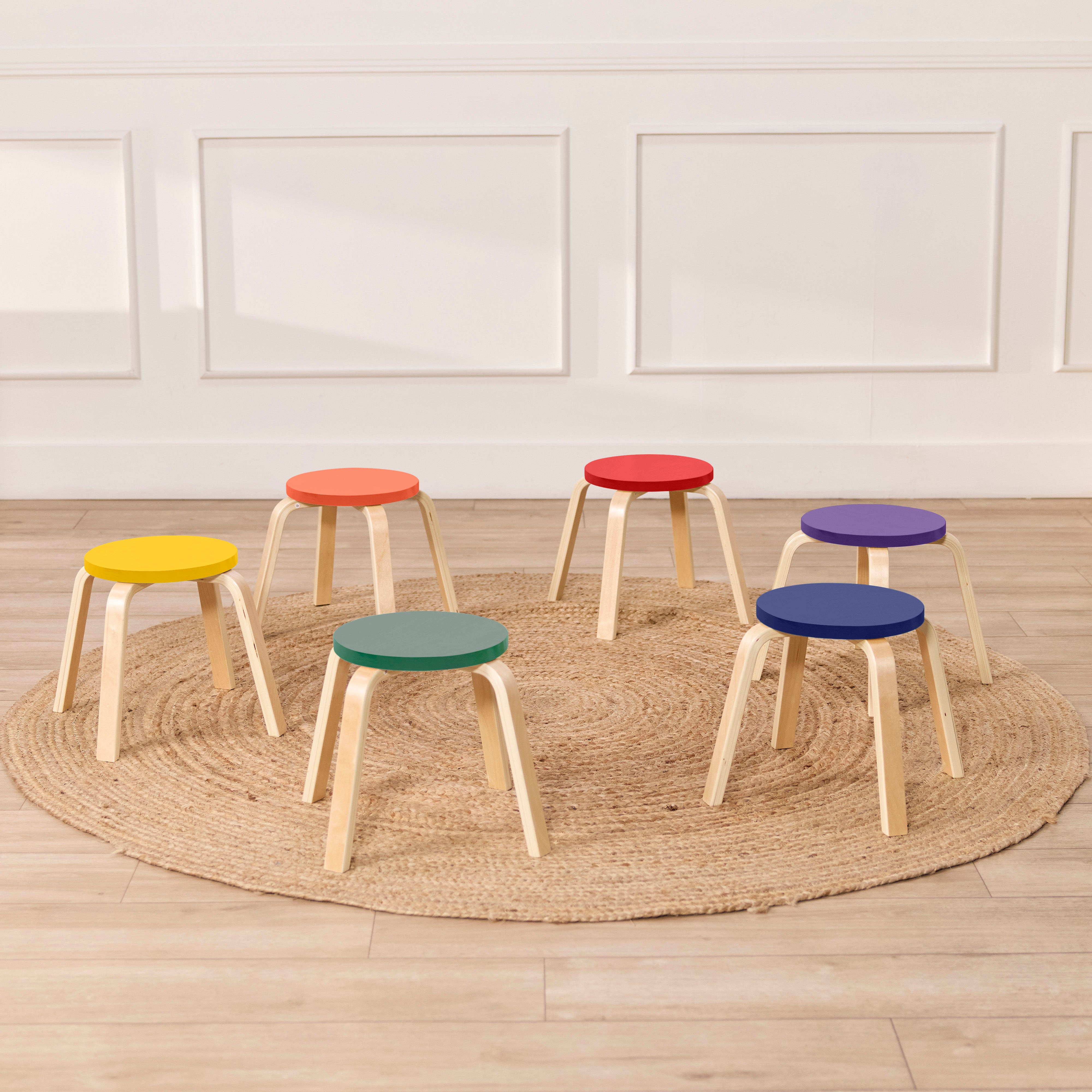 Bentwood Stackable Stools, 12in Seat Height, 6-Piece