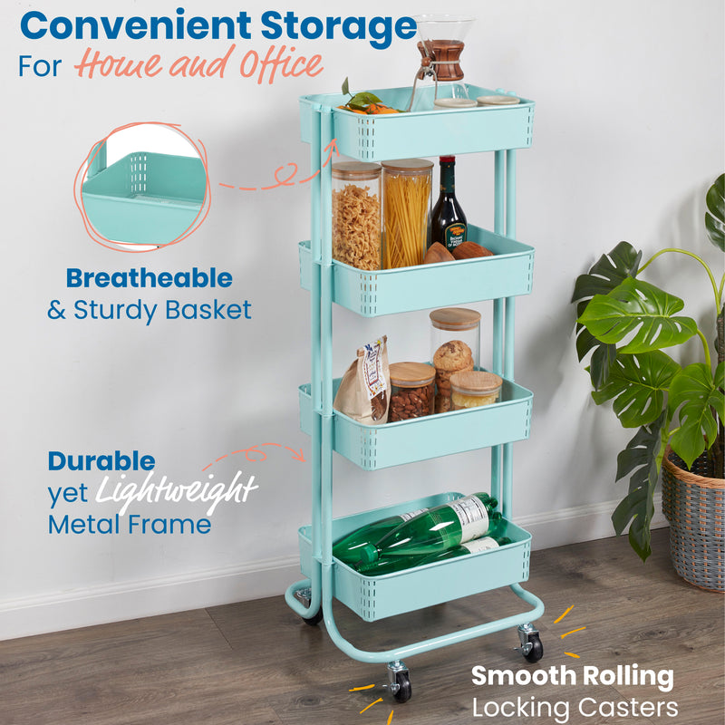 4-Tier Metal Rolling Utility Cart, Mobile Storage Organizer