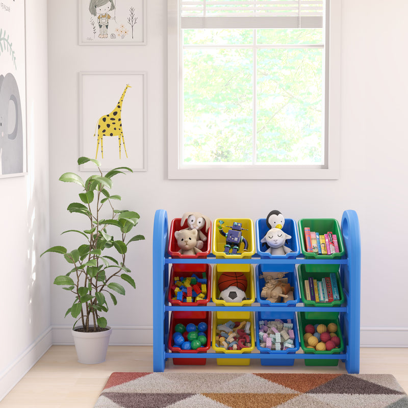 3-Tier Toy Storage Organizer for Kids with 12 Bins - Assorted