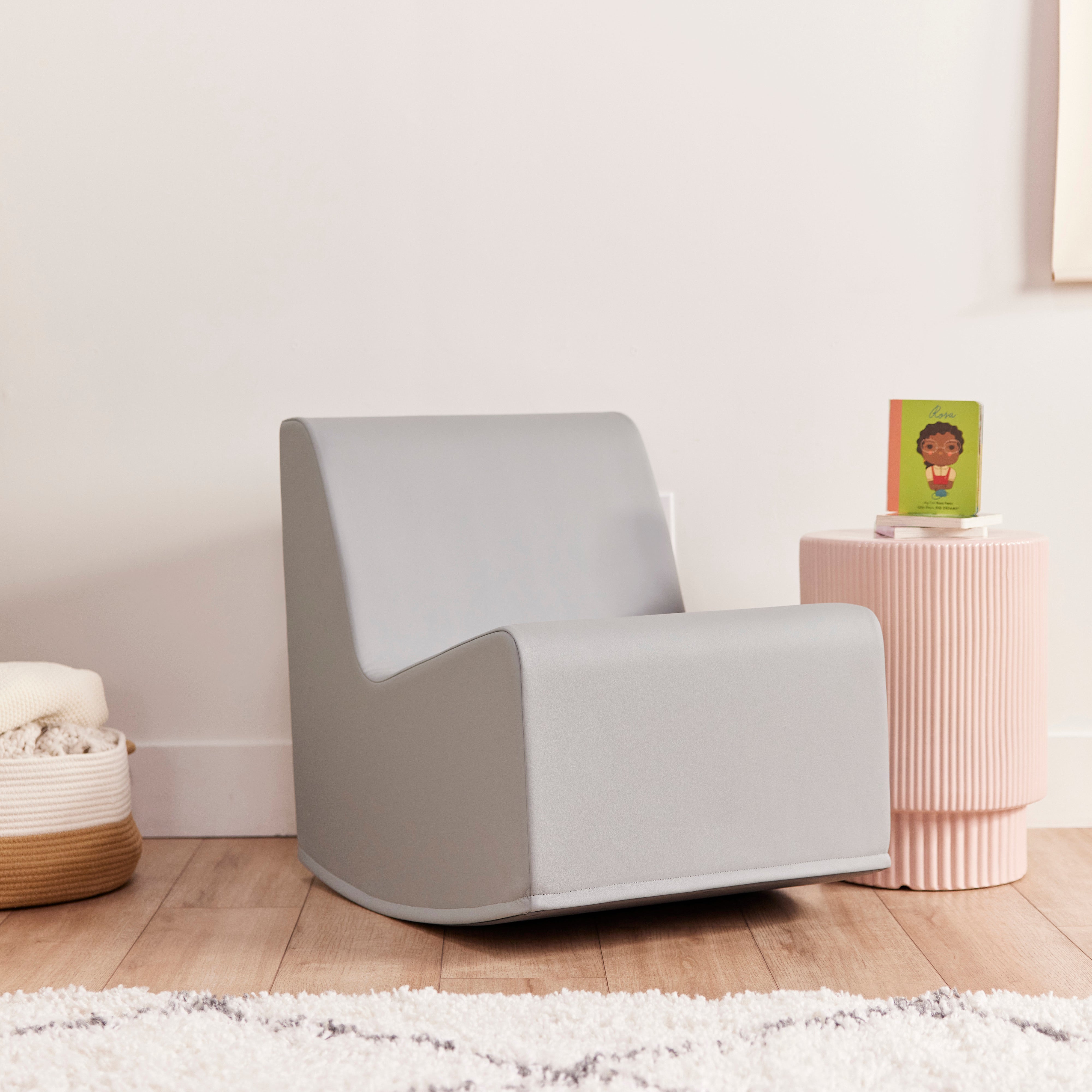Toddler Cozy Reading Corner Package with Floor Pillows, Book Display, Storage Cabinet and Rocking Chair