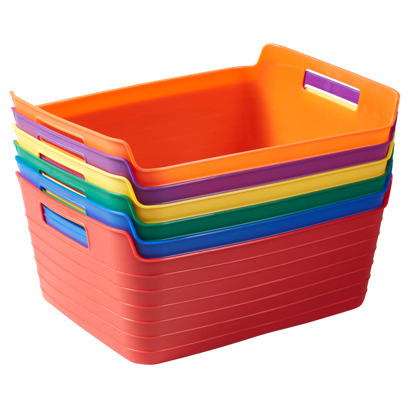 Bendi-Bins with Handles, Flexible Plastic Storage Baskets, 14.6in x 11.4in, 6-Piece