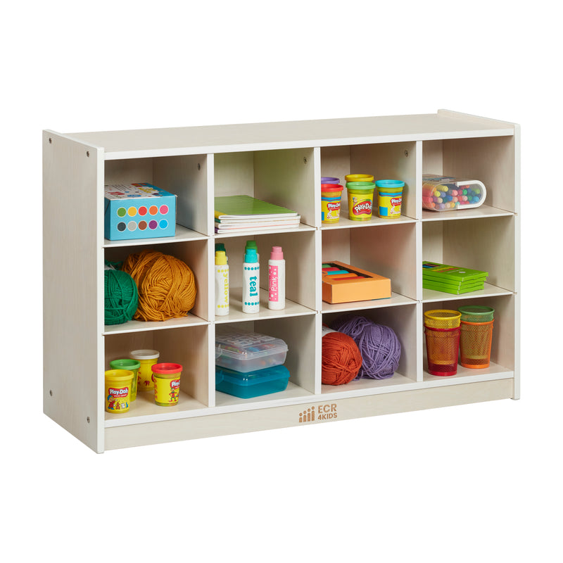 ECR4Kids 12 Cubby Mobile Tray Storage Cabinet, 3x4, Classroom Furniture,  Grey Wash