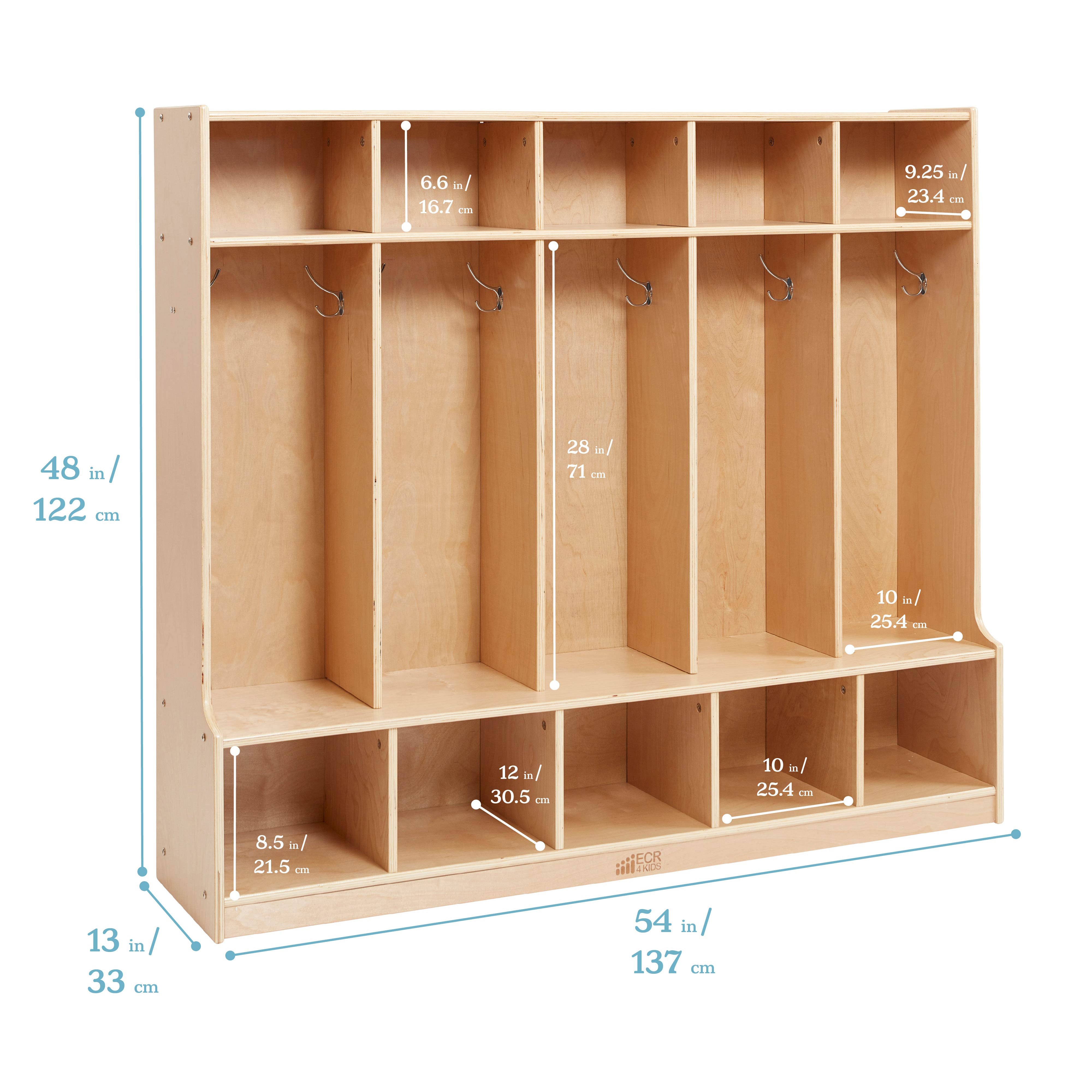 5-Section Coat Locker with Bench and 5 Scoop Front Bins
