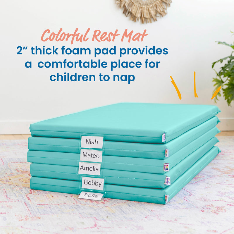Rainbow Rest Nap Mats, Clear Name Tag Holder, 2in Thick - 5-Pack