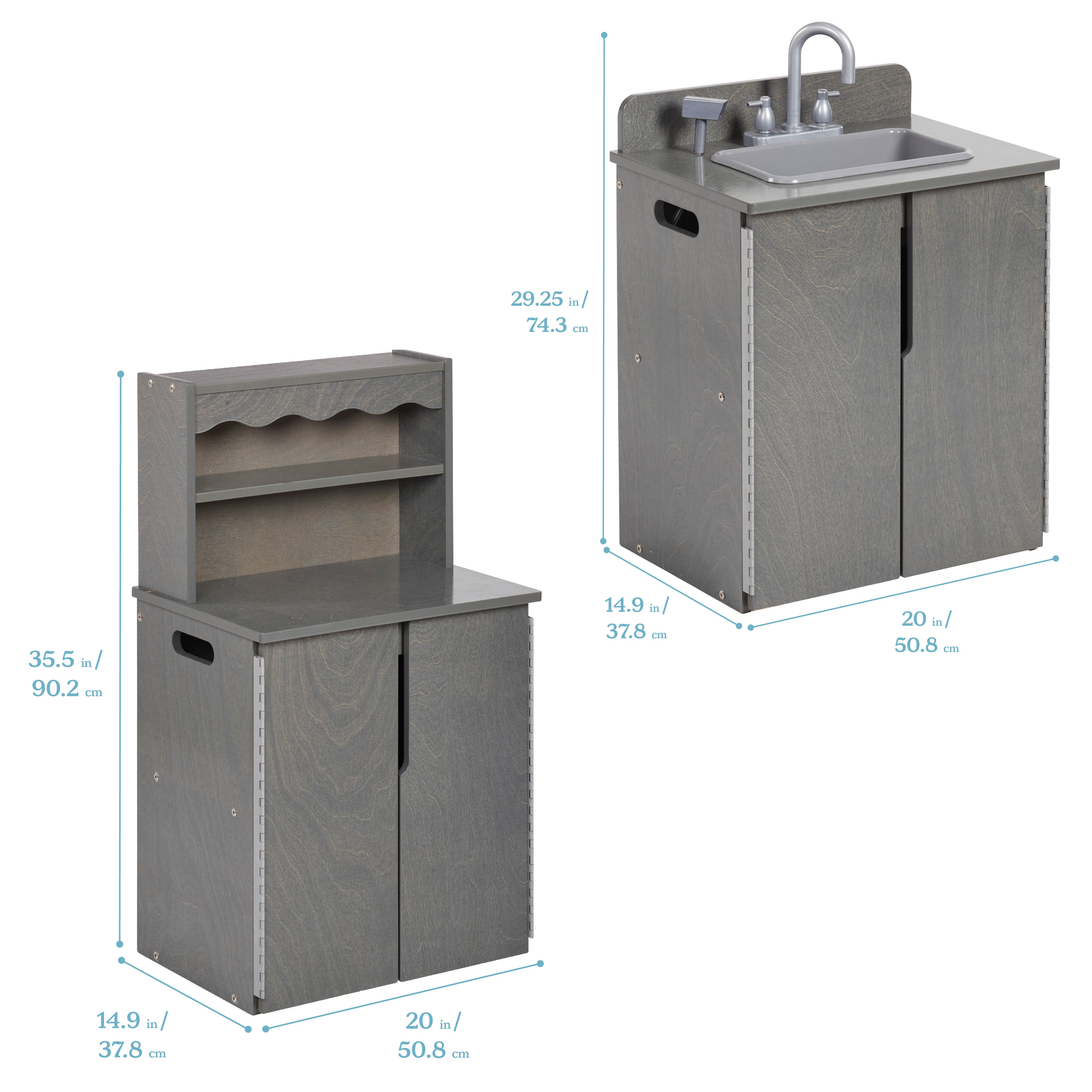 Kitchen Cupboard, Stove, Sink, and Refrigerator for Kids, Wooden, 4-Piece