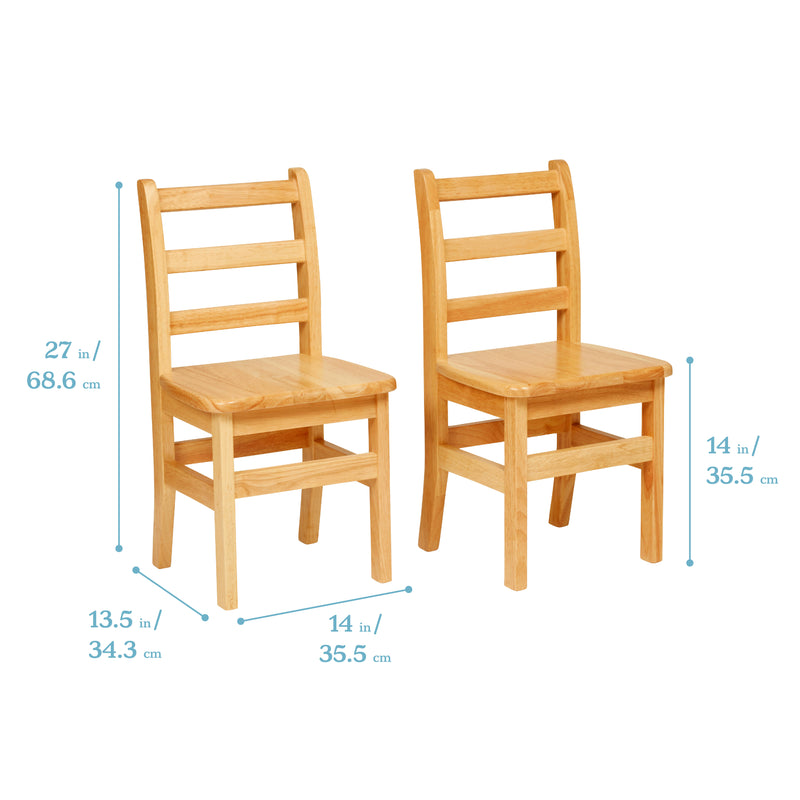 24in x 36in Rectangular Hardwood Table and Chair Set, 14in Seat Height, Kids Furniture, Natural, 3-Piece