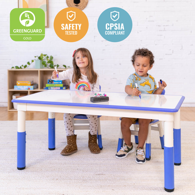 Rectangle DryErase Activity Table and 2 Adjustable Height Plastic Cha