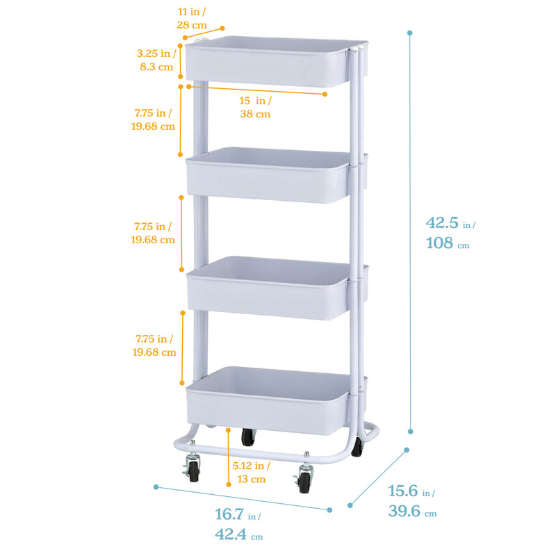 4-Tier Metal Rolling Utility Cart, Mobile Storage Organizer