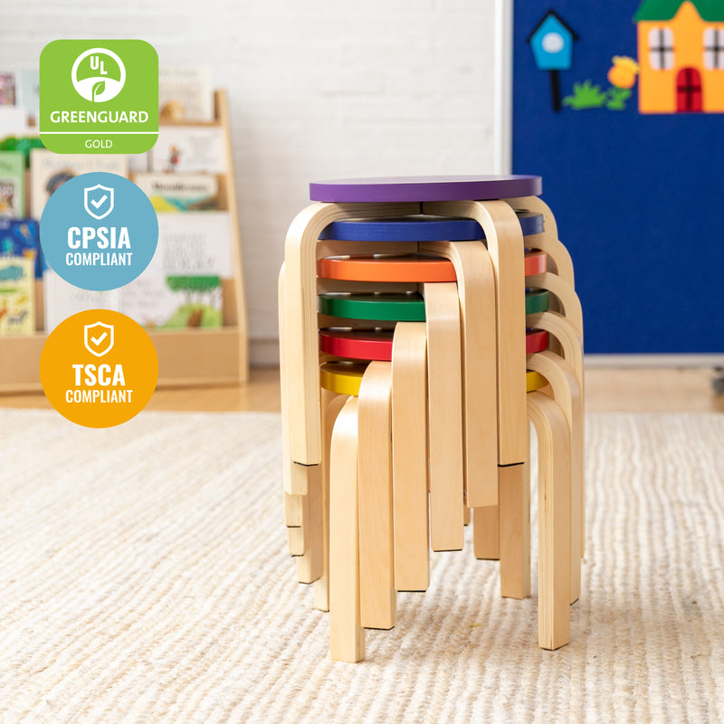 ECR4Kids Bentwood Stacking Stools for Kids, Flexible Seating, 12" Height, 6-Piece
