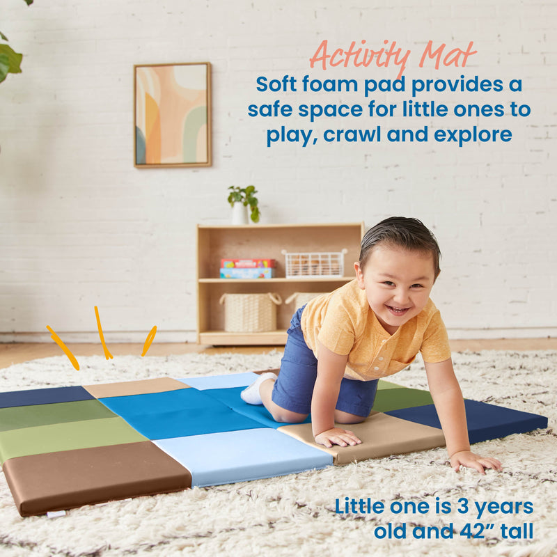 Square Dance Activity Play Mat, Colorful Tummy Time Folding Foam Mat