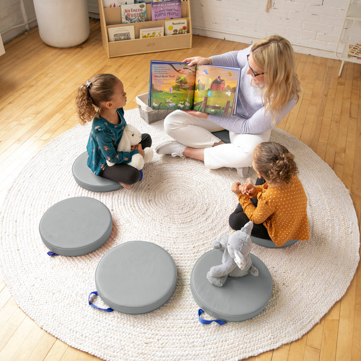 Round Floor Cushions with Handles, 6-Piece