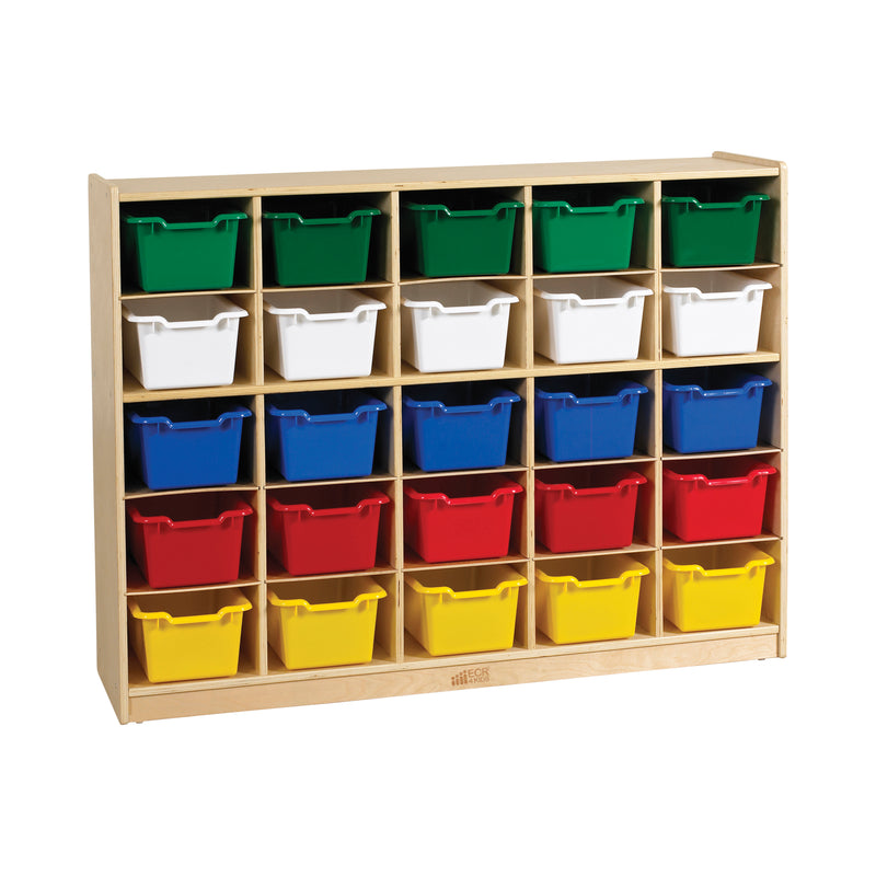 25 Cubby Mobile Tray Cabinet with 25 Scoop Front Storage Bins