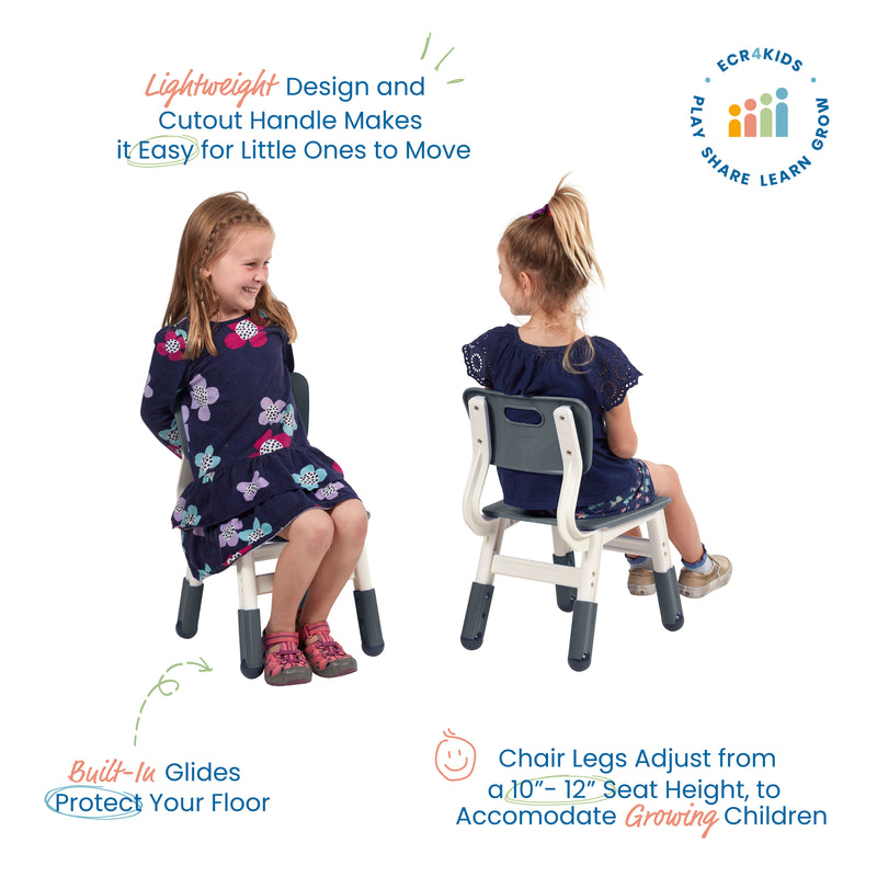 Adjustable Height Plastic Classroom Chairs, 2-Pack
