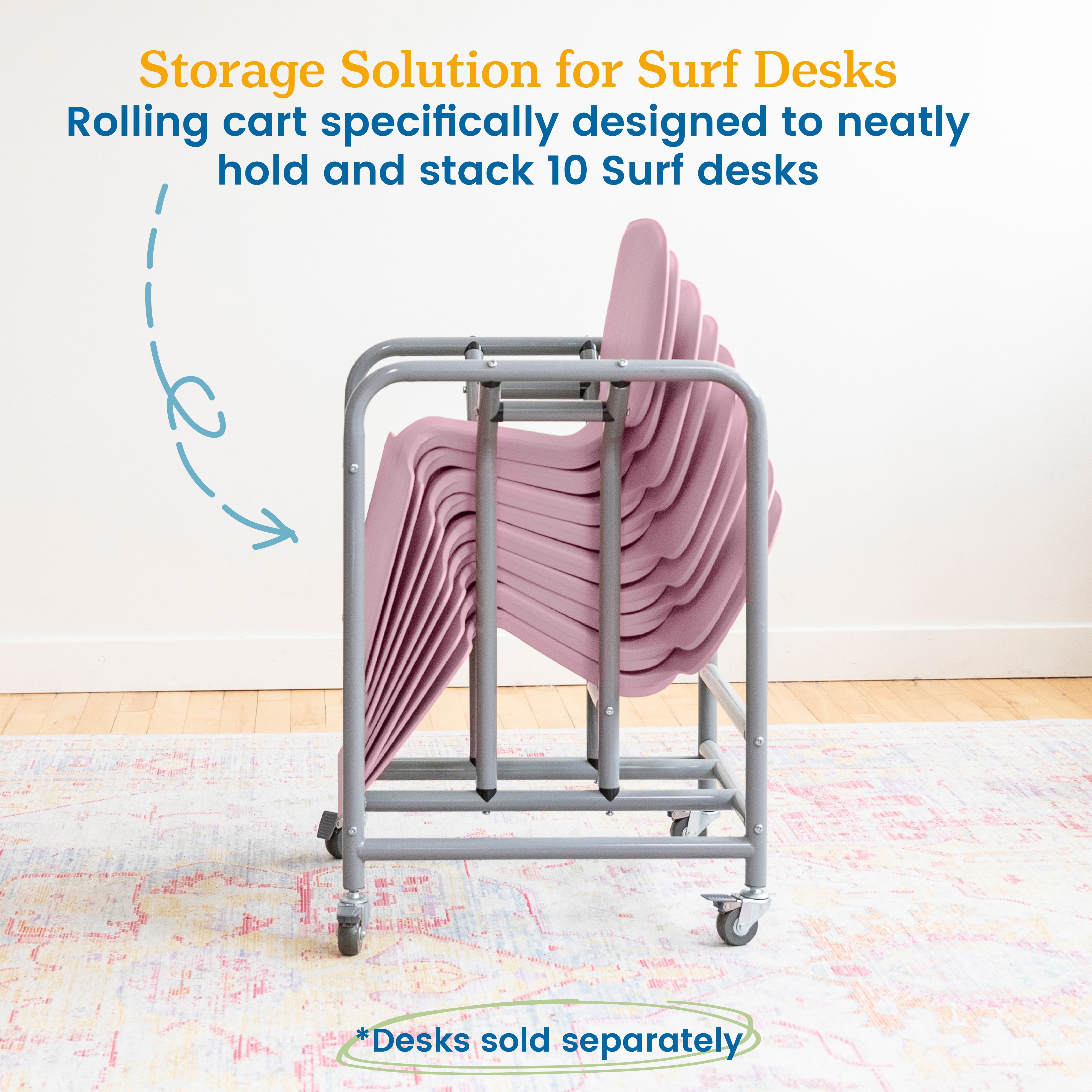 The Surf Storage Rack, Stores 10 Portable Lap Desks, Cart with Rolling and Locking Casters