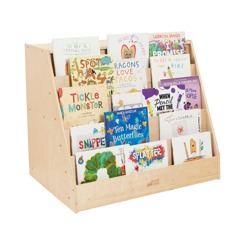 Double-Sided Mobile Book Display with Storage, Classroom Bookshelf