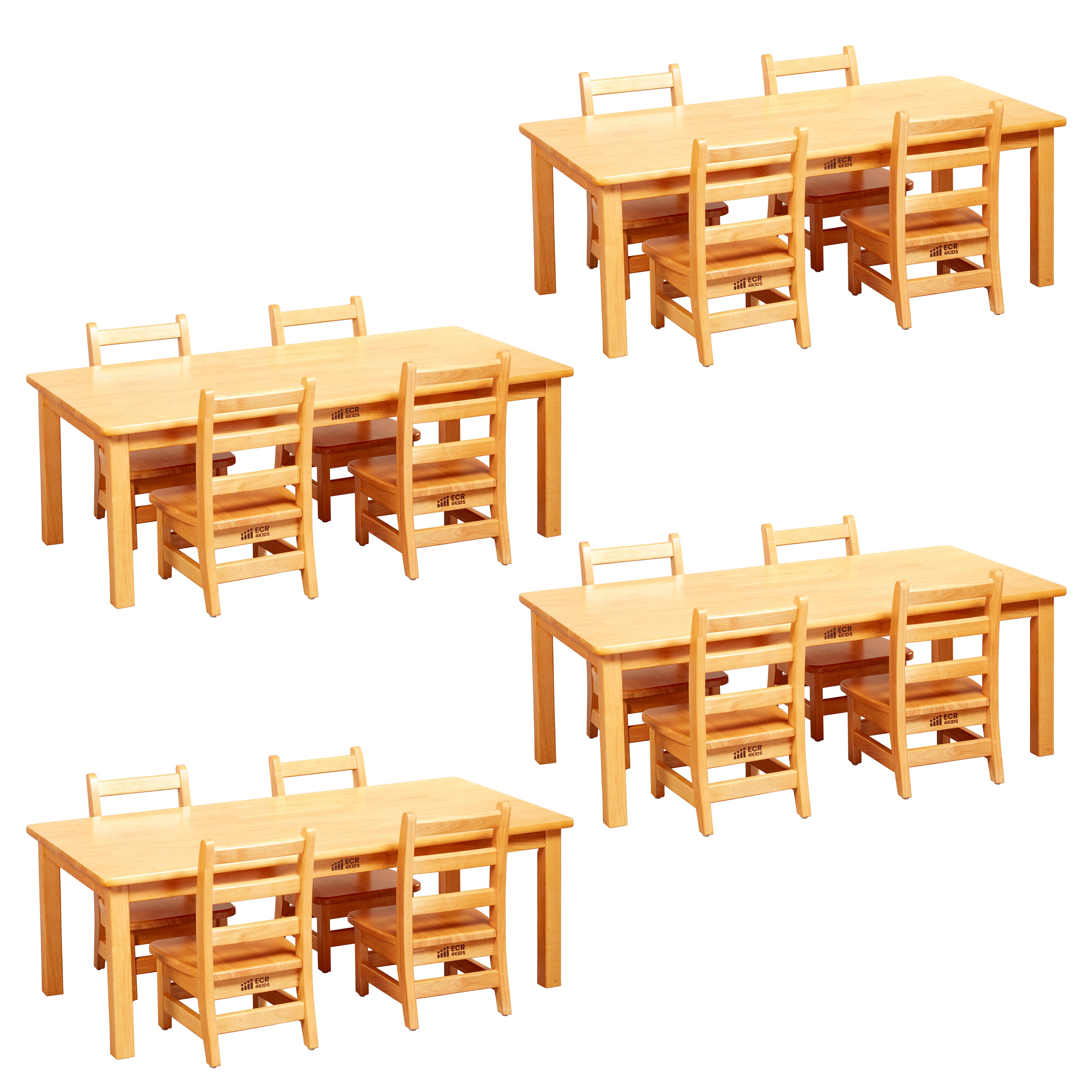 Toddler Classroom Essentials Package with Hardwood Table and Four Chairs, 8in Seat Height