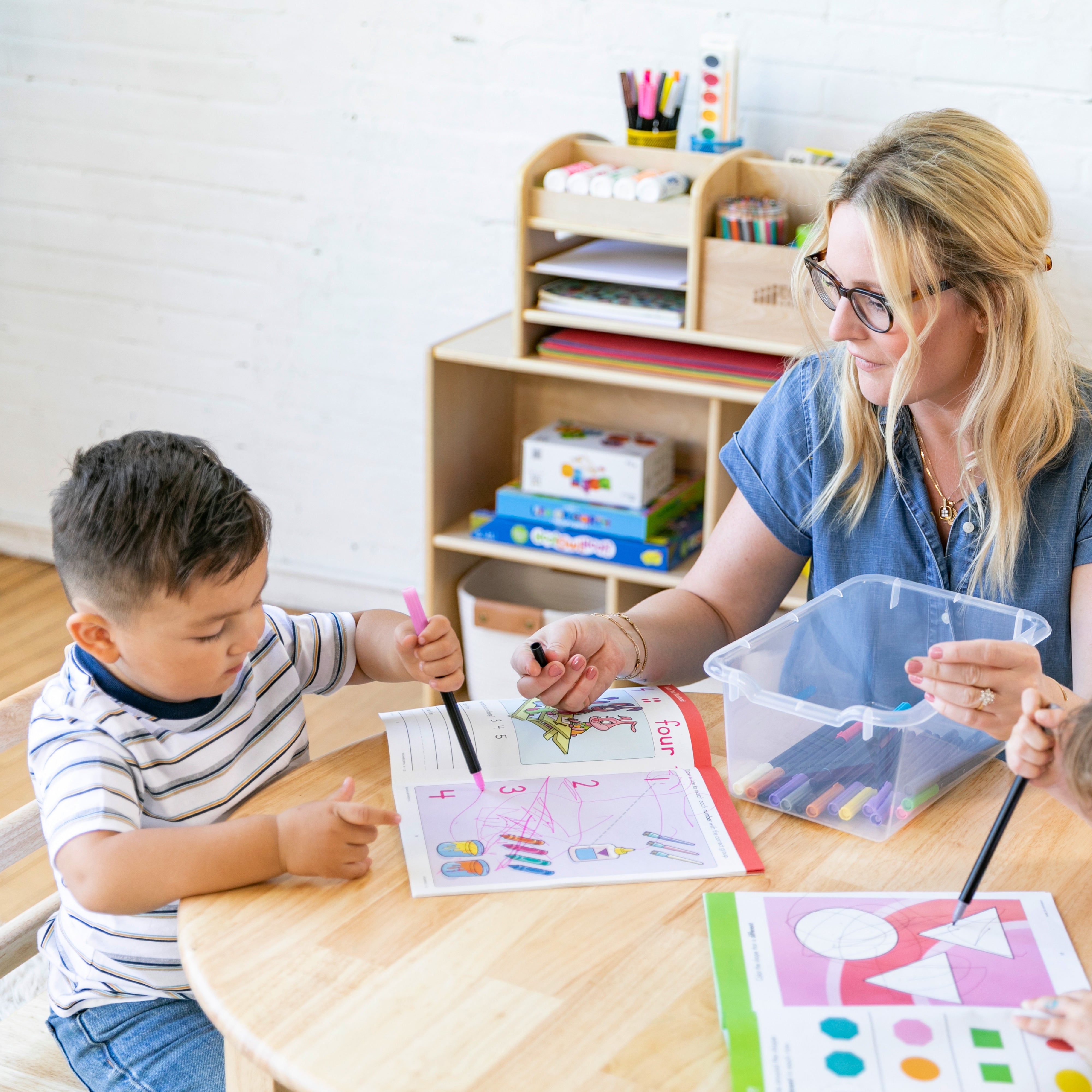 Streamline 15 Cubby Tray Cabinet with 15 Scoop Front Storage Bins, 3x5, White Wash