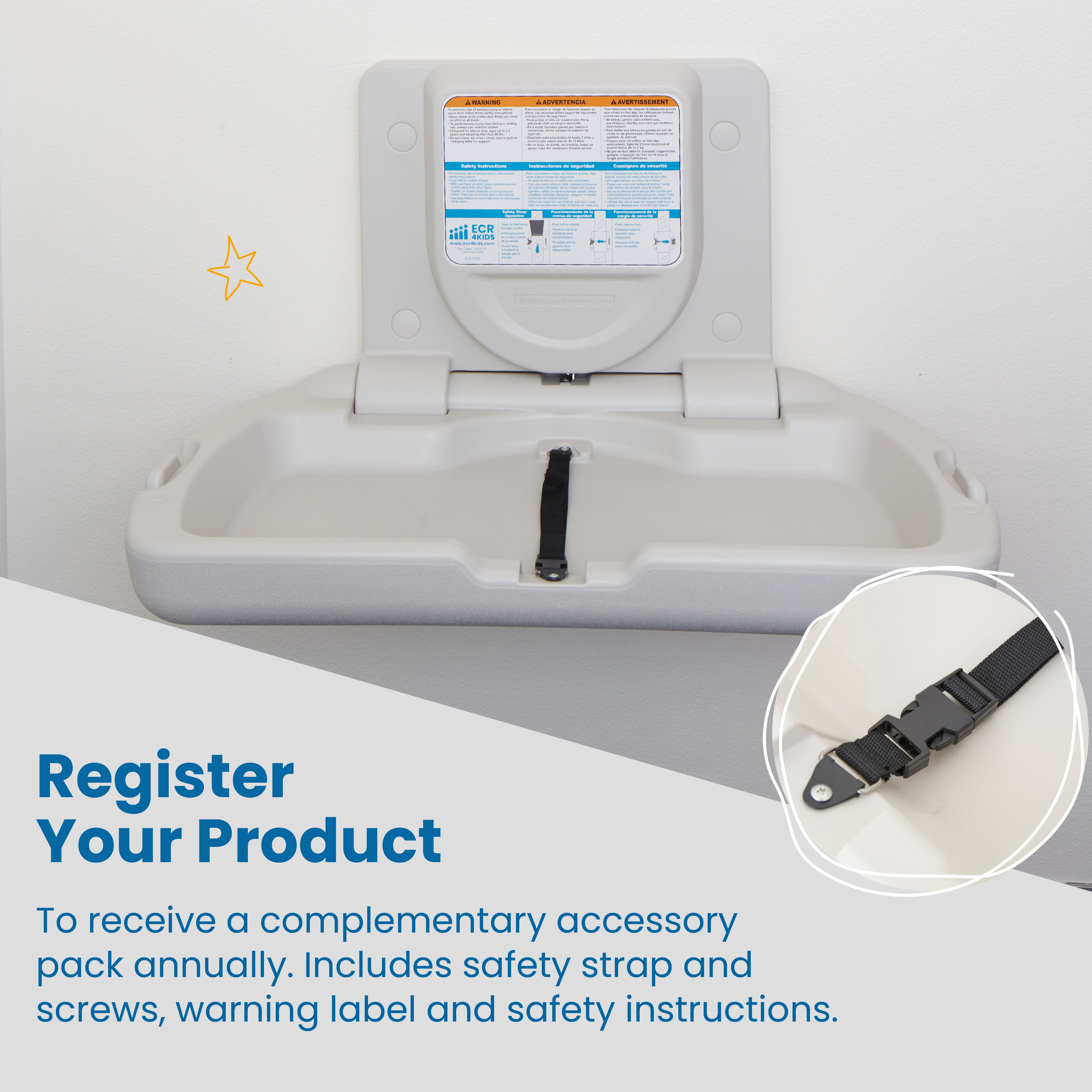 Horizontal Wall-Mounted Changing Station with Slim Back