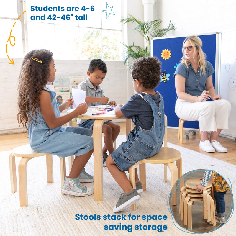 Bentwood Round Table and Stool Set, Kids Furniture, 5-Piece