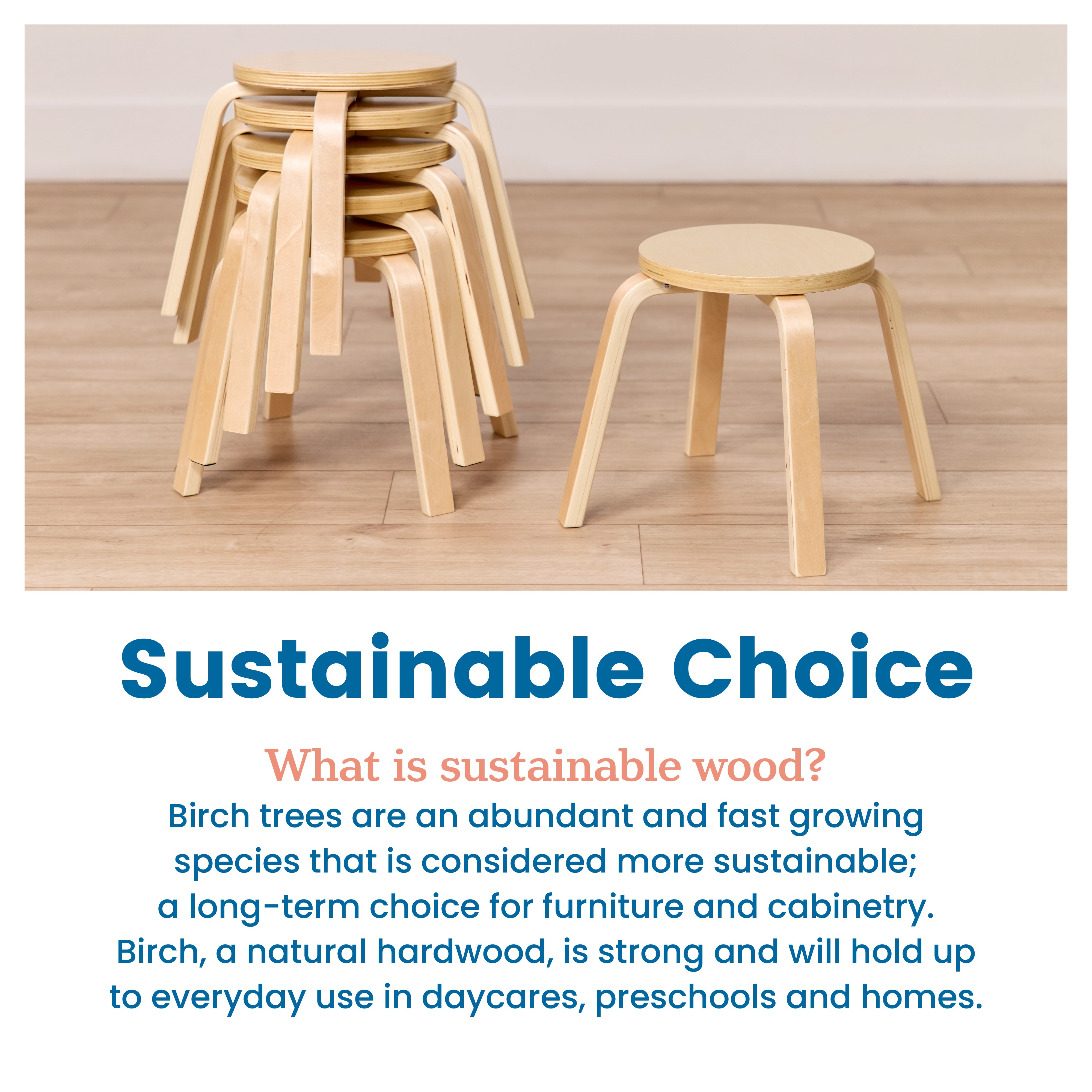 Bentwood Stackable Stools, Classroom Furniture, 6-Piece