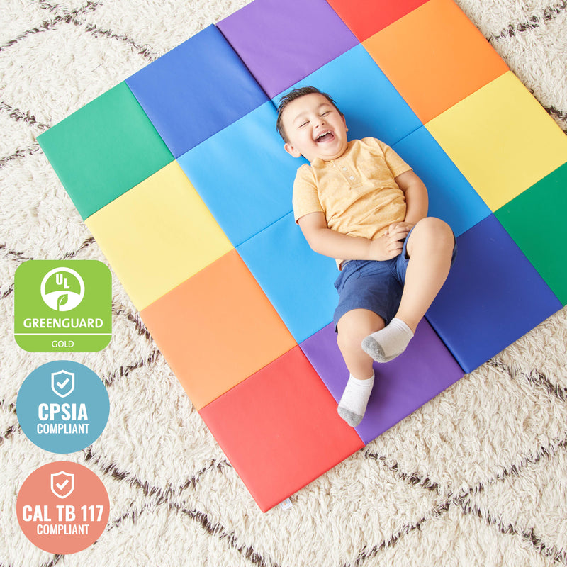 Square Dance Activity Play Mat, Colorful Tummy Time Folding Foam Mat