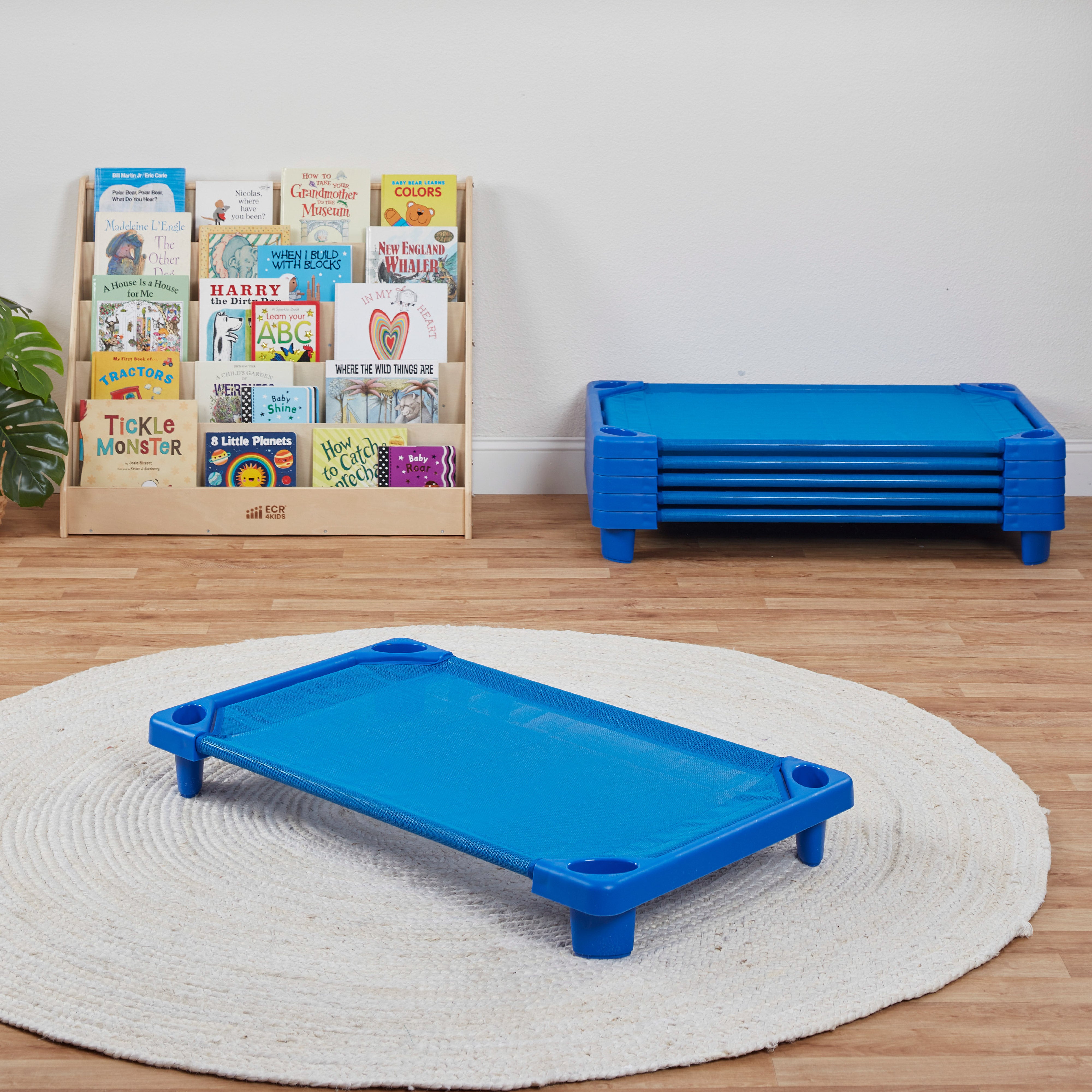 Stackable Kiddie Cots with Universal Cot Trolley, Toddler Size, Ready-to-Assemble, 6-Pack