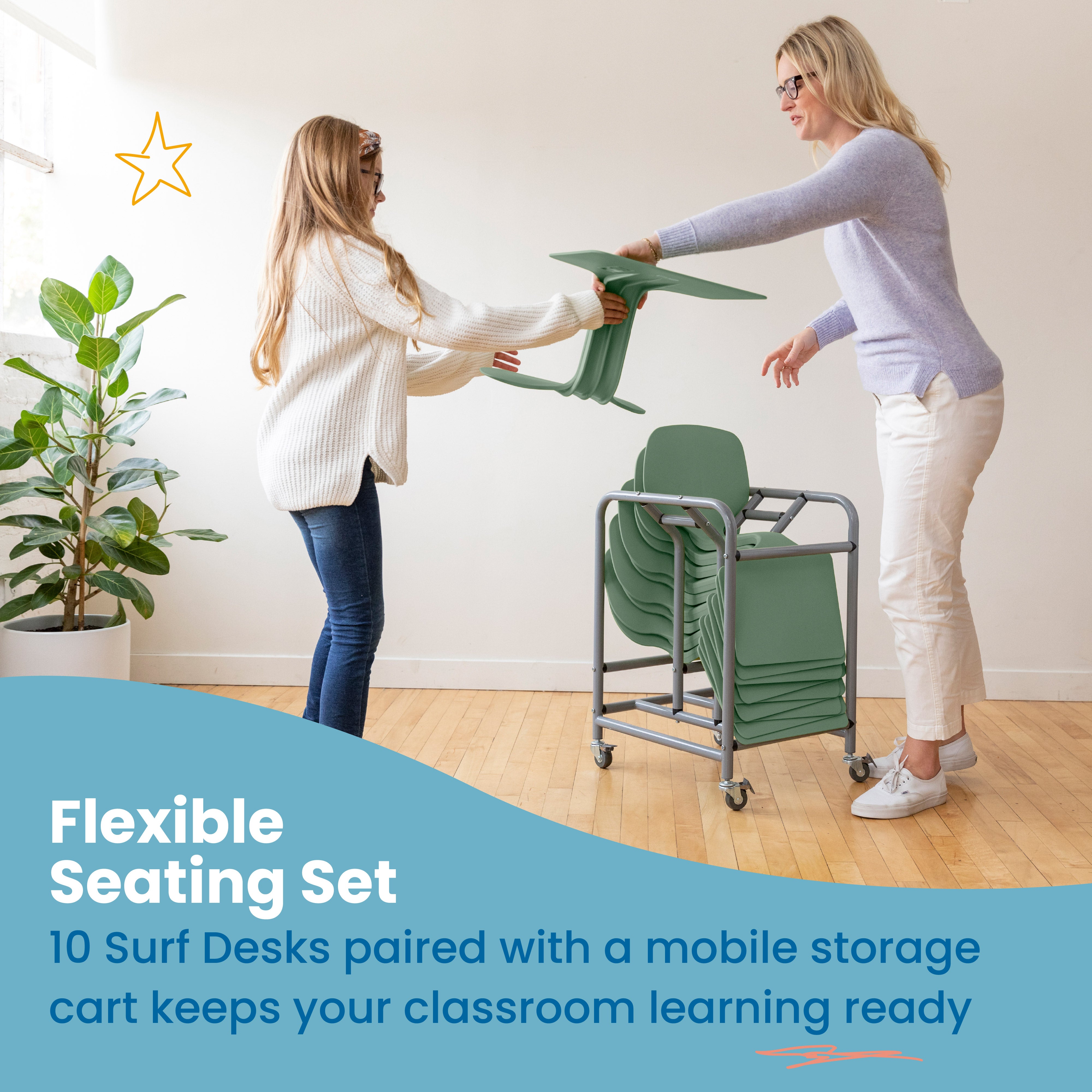 The Surf Portable Lap Desk with Mobile Storage Cart, 10-Pack