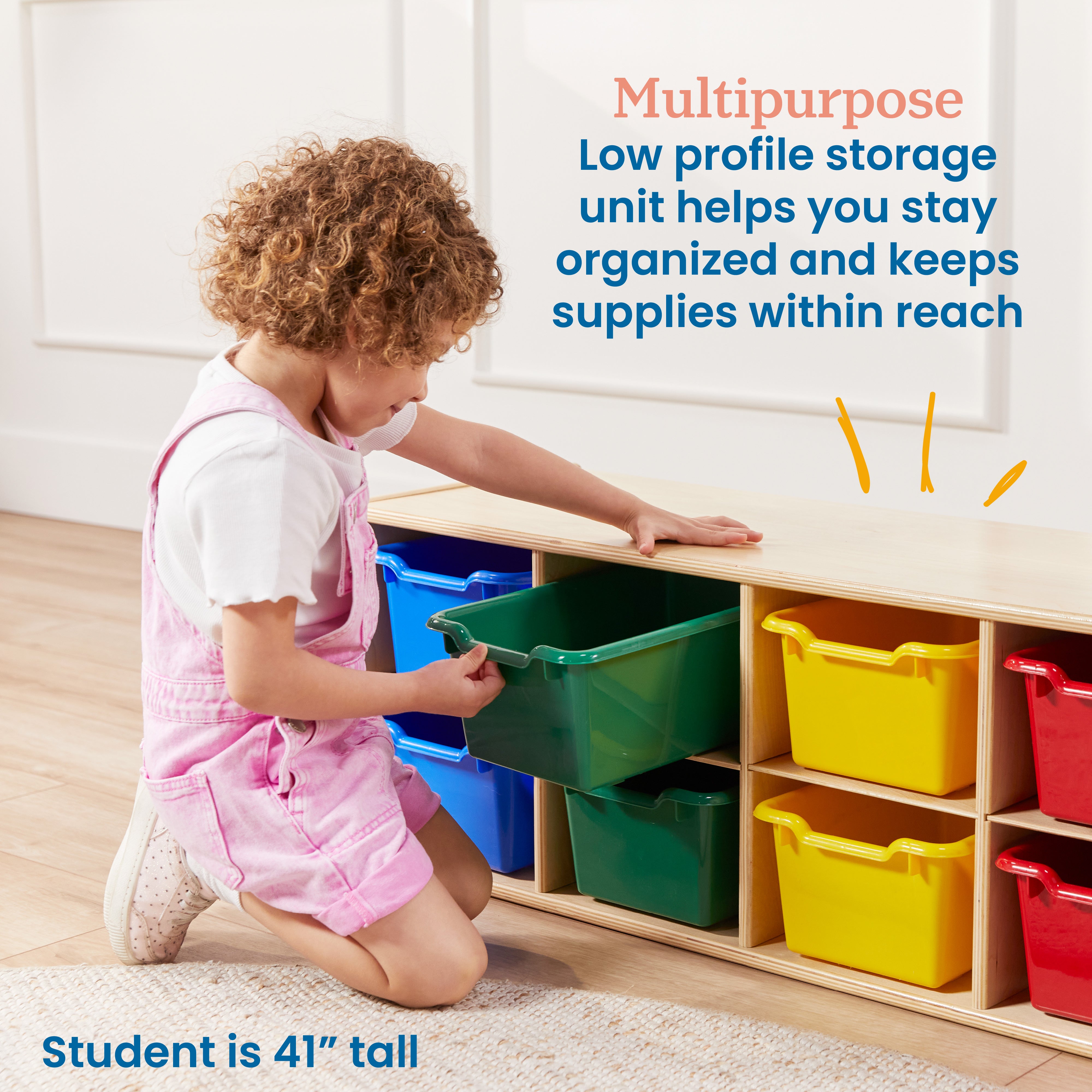 Streamline 10 Cubby Tray Cabinet with 10 Scoop Front Storage Bins, 2x5, Natural