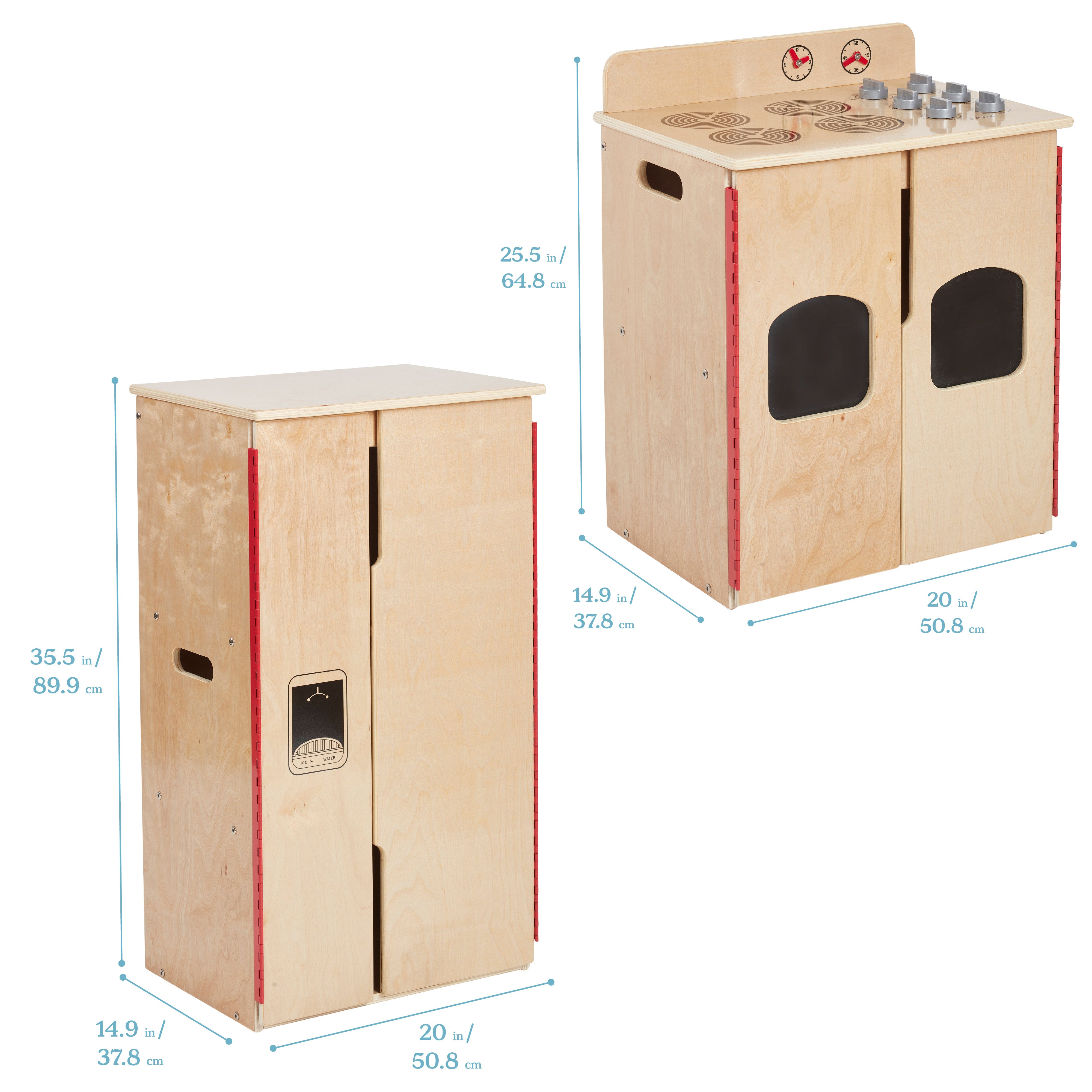 Kitchen Cupboard, Stove, Sink, and Refrigerator for Kids, Wooden, 4-Piece