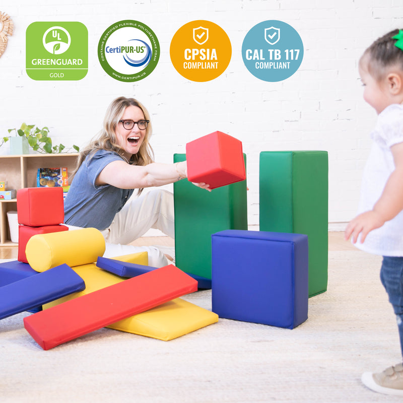 Soft Unit Blocks Building Foam Blocks, Large Unit-Style Soft Builder Blocks, 16-Piece