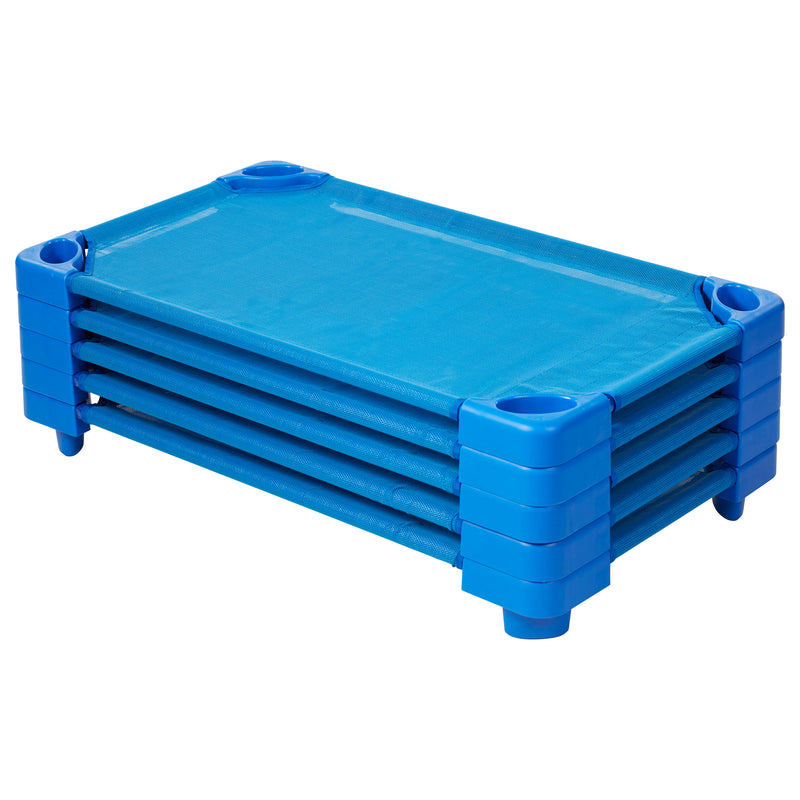 Stackable Kiddie Cot, Toddler Size, Classroom Furniture, Blue, 5-Pack