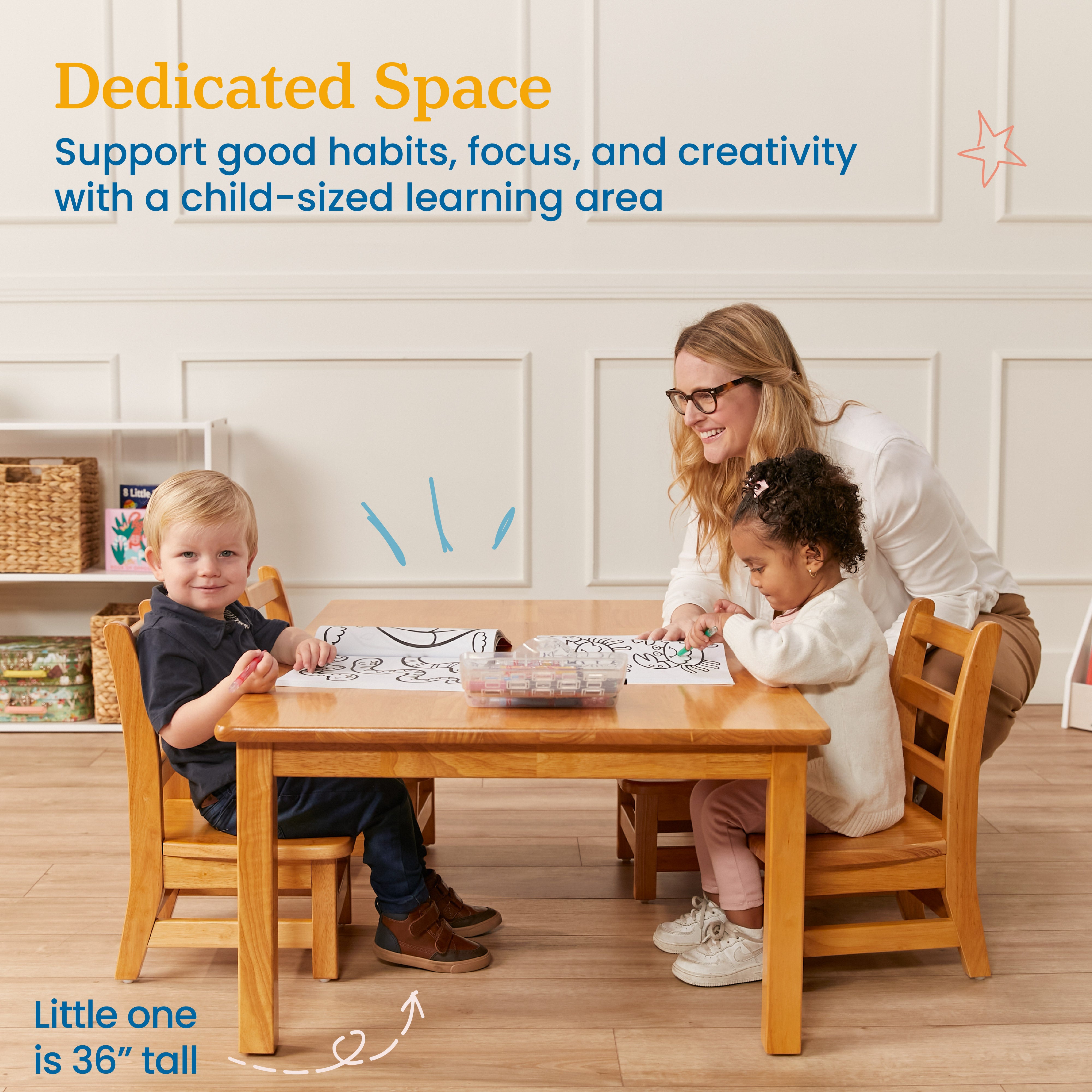 30in x 48in Rectangular Hardwood Table with 16in Legs and Four 8in Chairs, 5-Piece