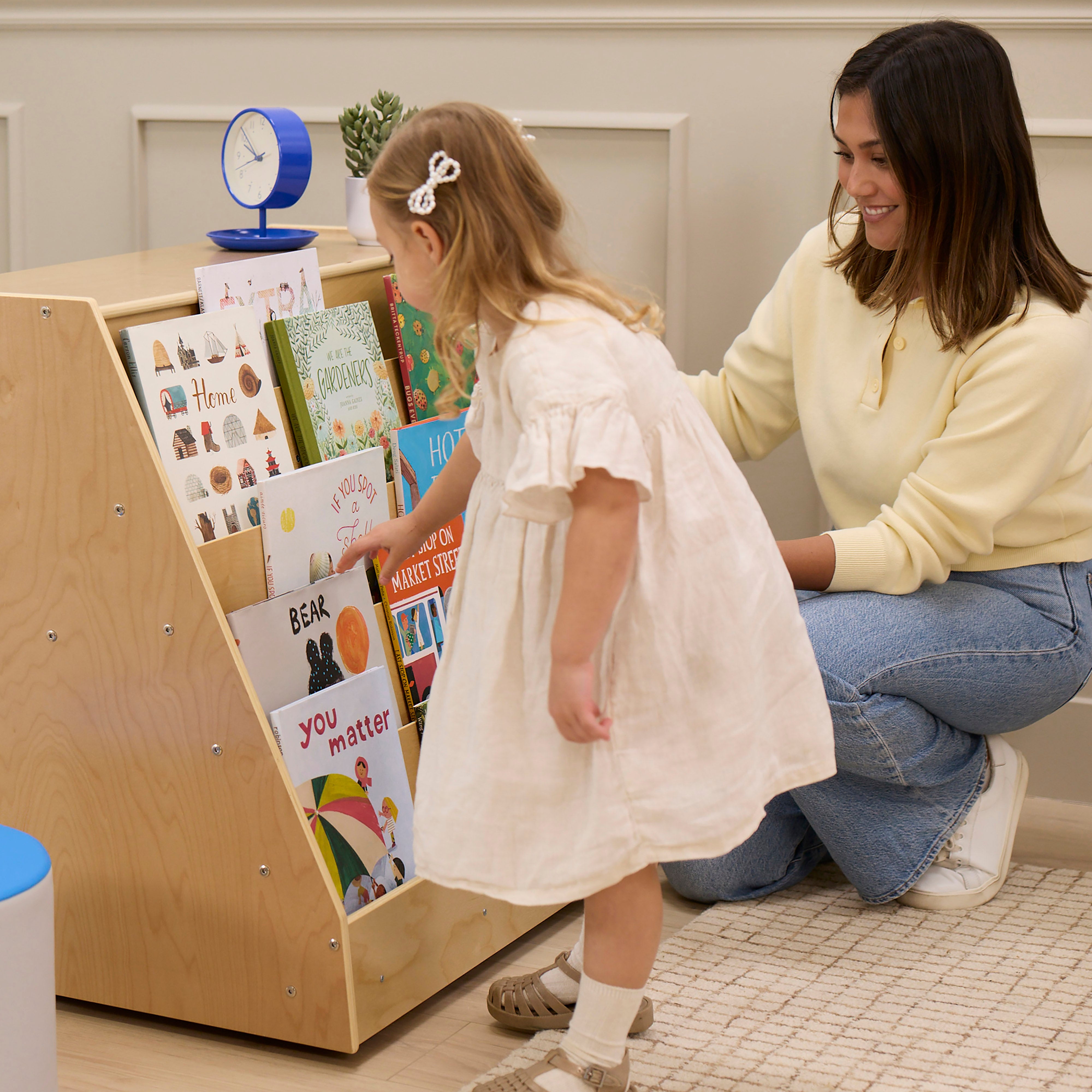 5-Tier Mobile Double-Sided Book Shelf with Storage