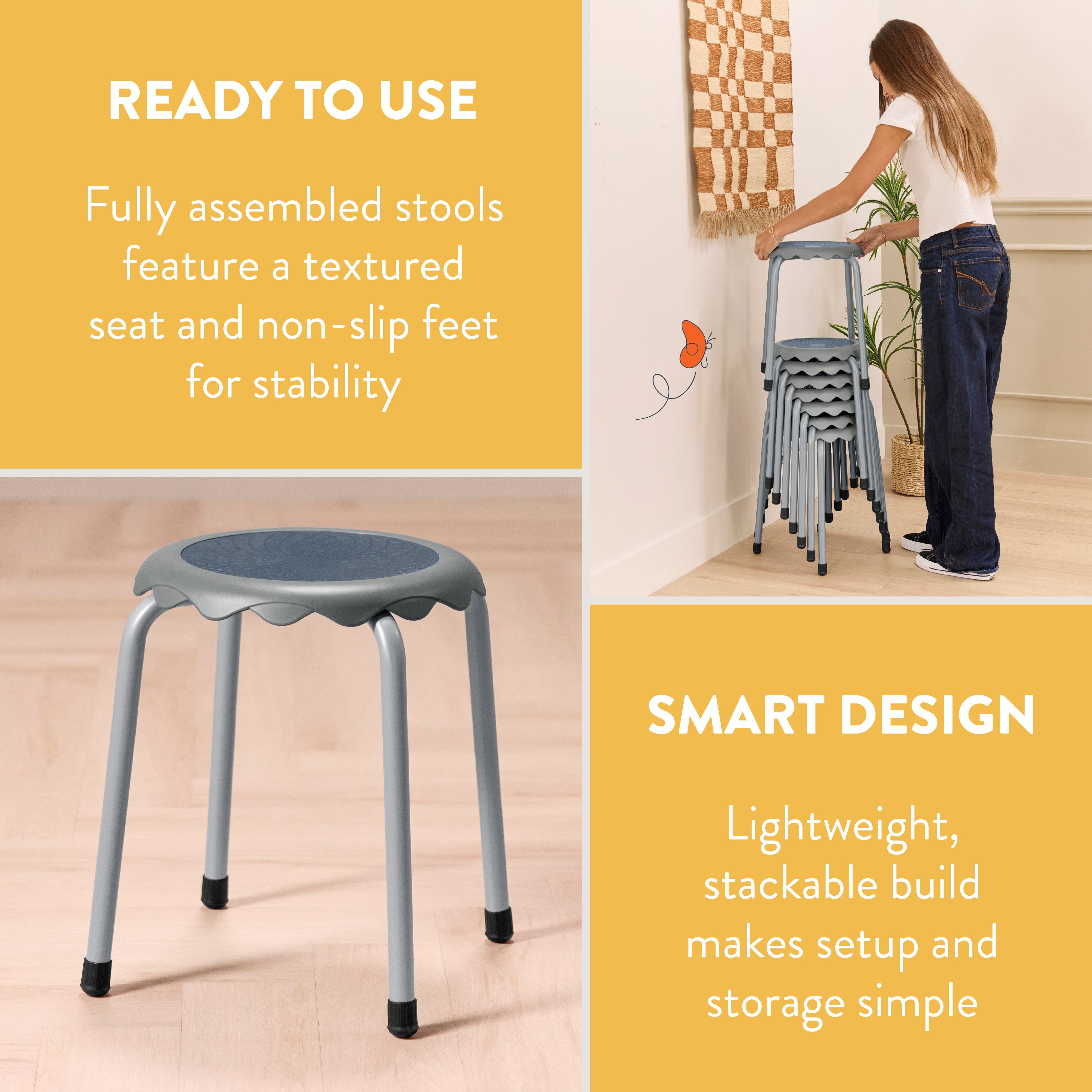 Blossom Stackable Plastic Stools, 8-Piece