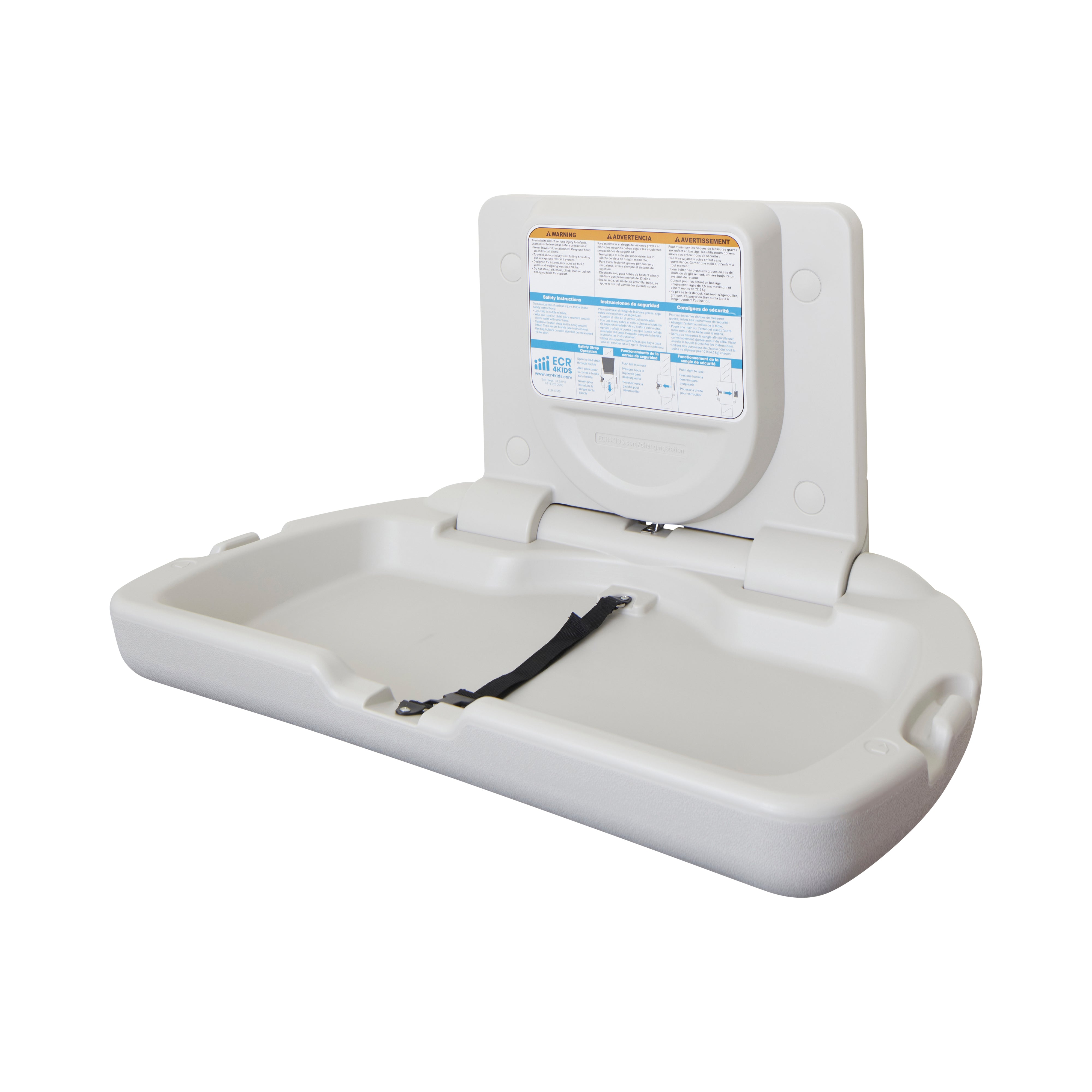 Horizontal Wall-Mounted Changing Station with Slim Back, Baby Changer, White Granite