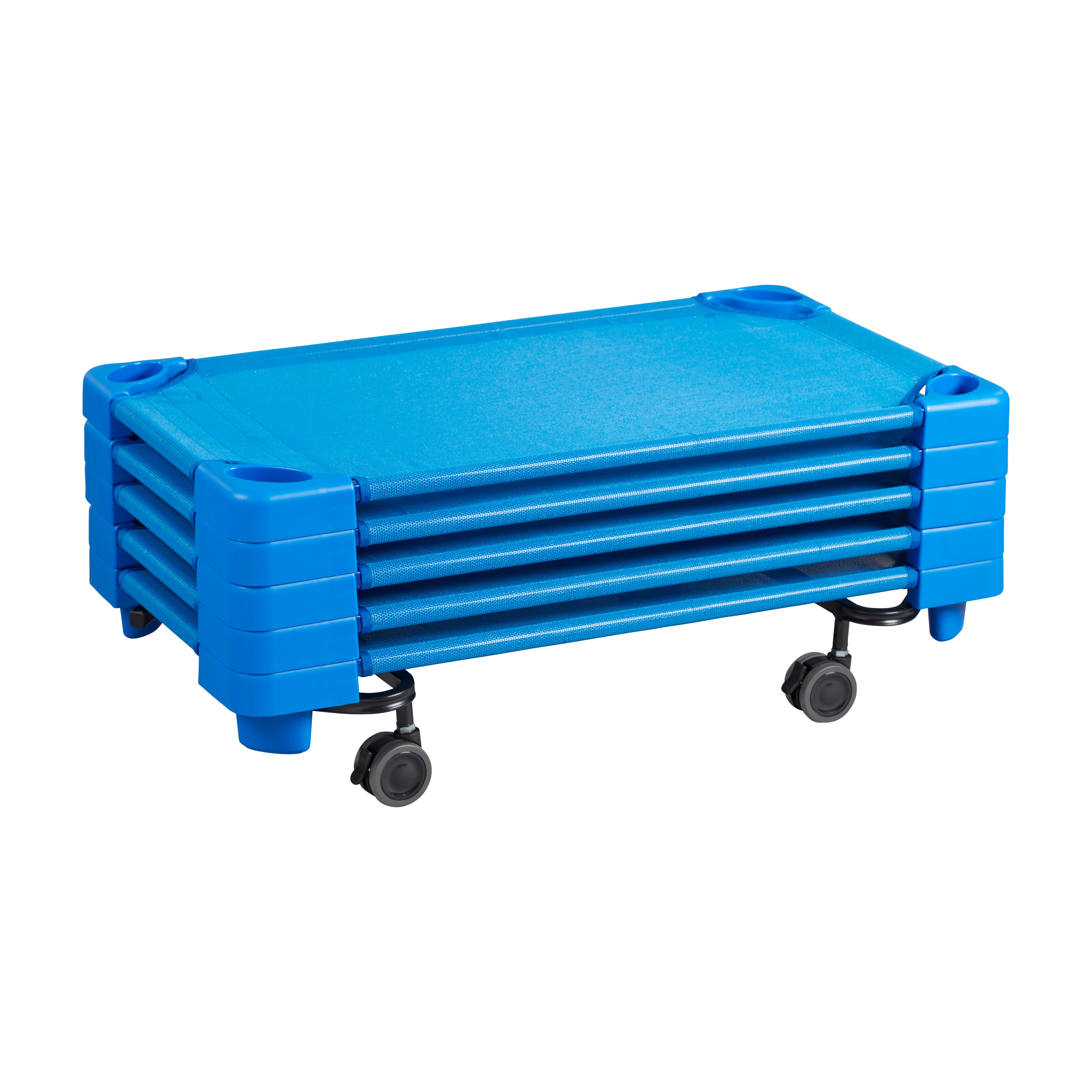 Stackable Kiddie Cots with Trolley, Assembled, Toddler, 5-Pack