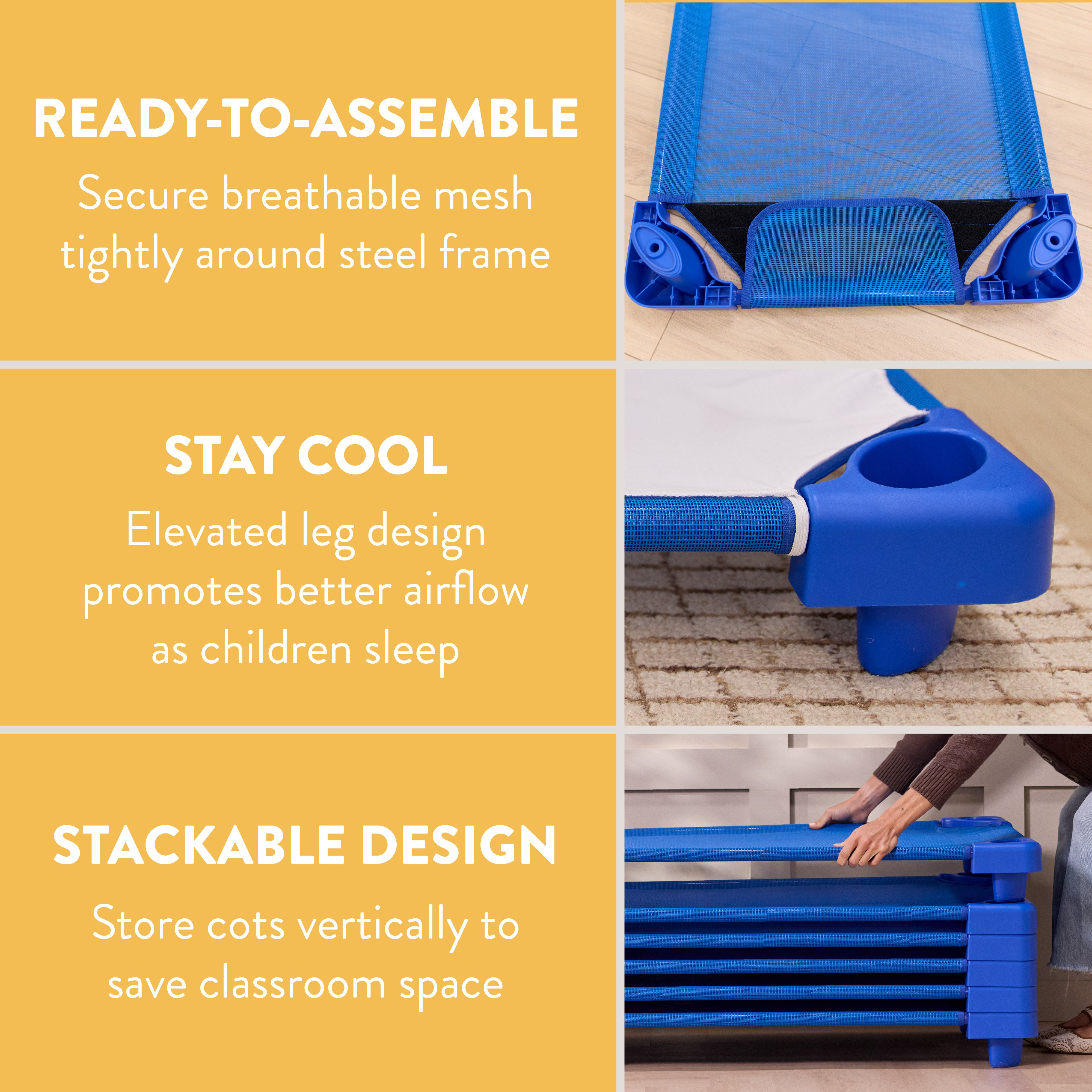 Sleepline Stackable Cots with Sheet, RTA, 6-Pack