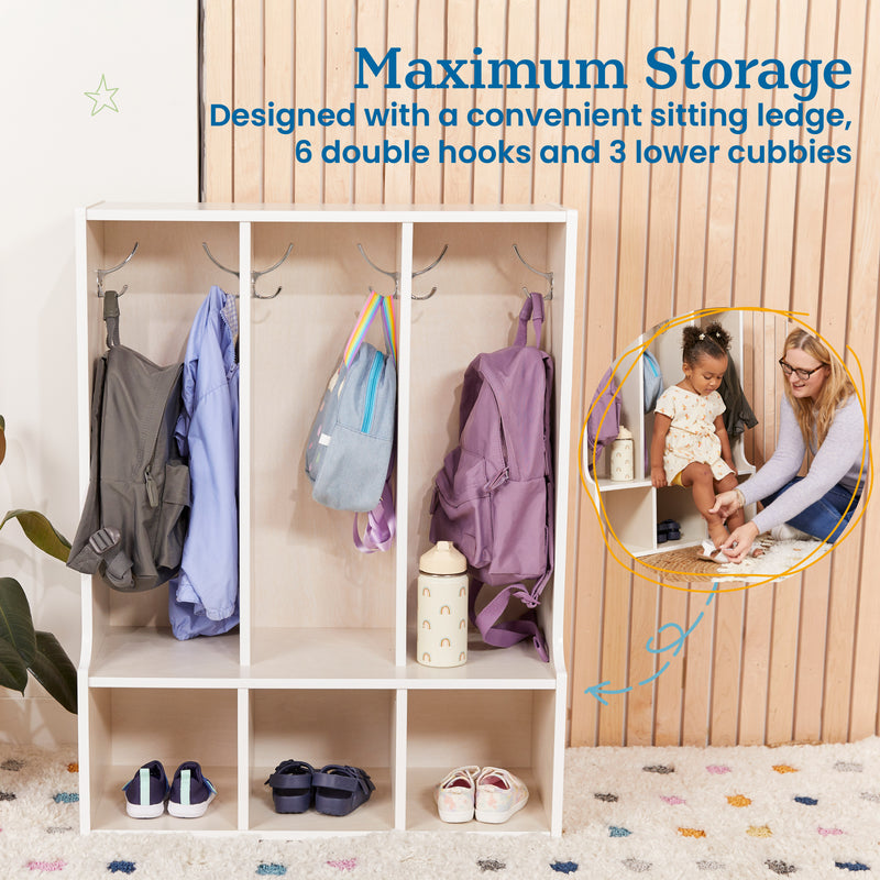 Streamline 3-Section Toddler Coat Locker with Bench, Kids Furniture